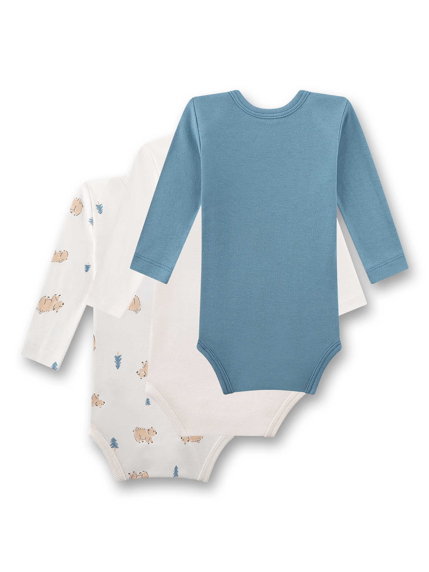 Body, Langarm, Blau, Uni, Baumwolle