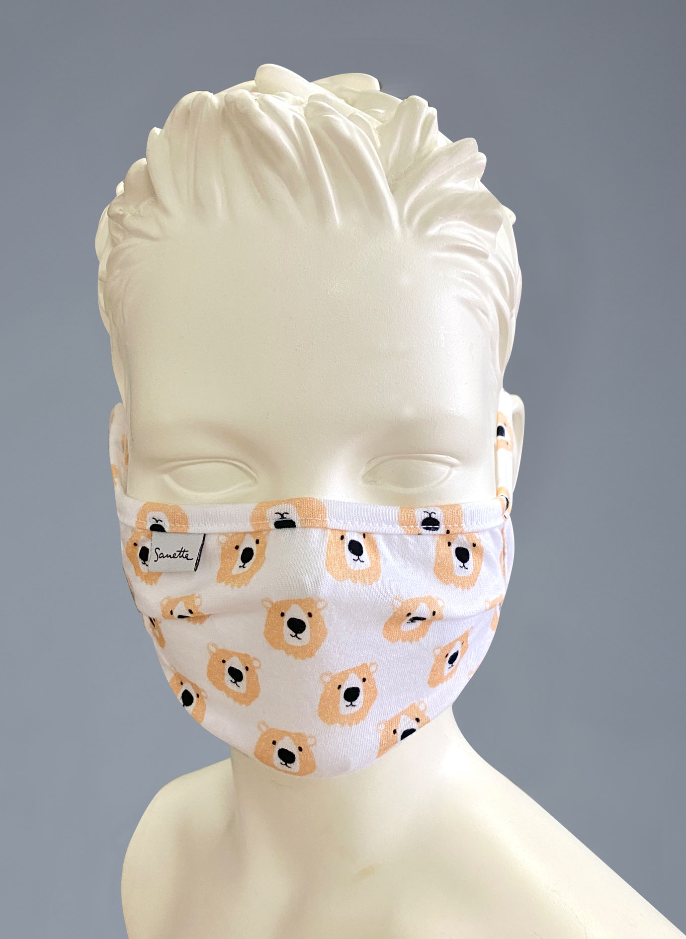 Wiederverwendbare Mund-Nasen-Maske Kinder Doppelpack Weiß Bären-Allover