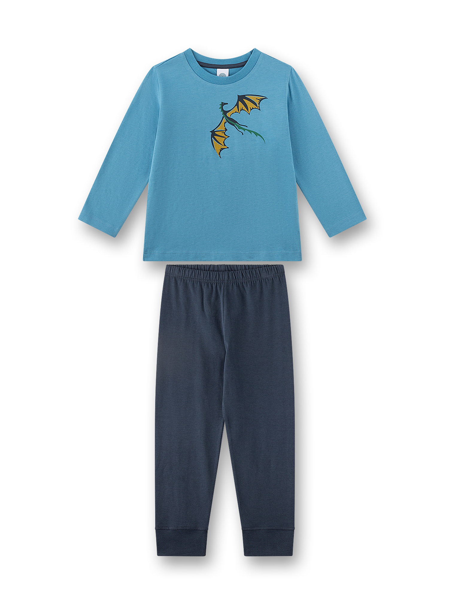 Langarmshirt, Drachen-Print, Top+Hose, Blau, Kinder