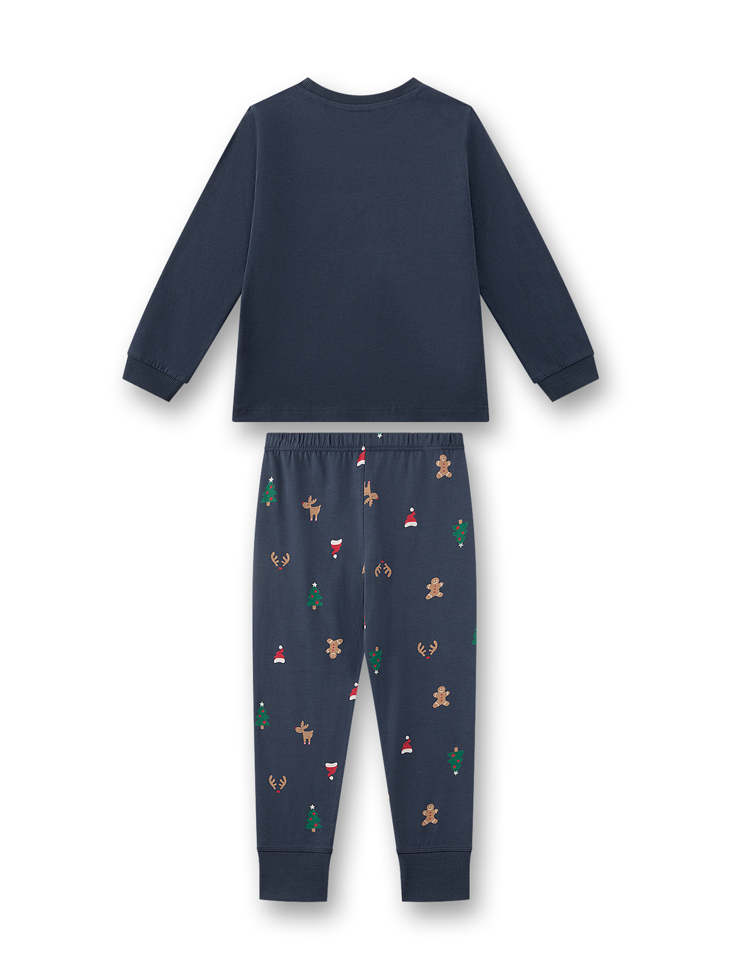 Kinder-Schlafanzug, Langarmshirt, Schlafhose, Weihnachtsmuster, Dunkelblau