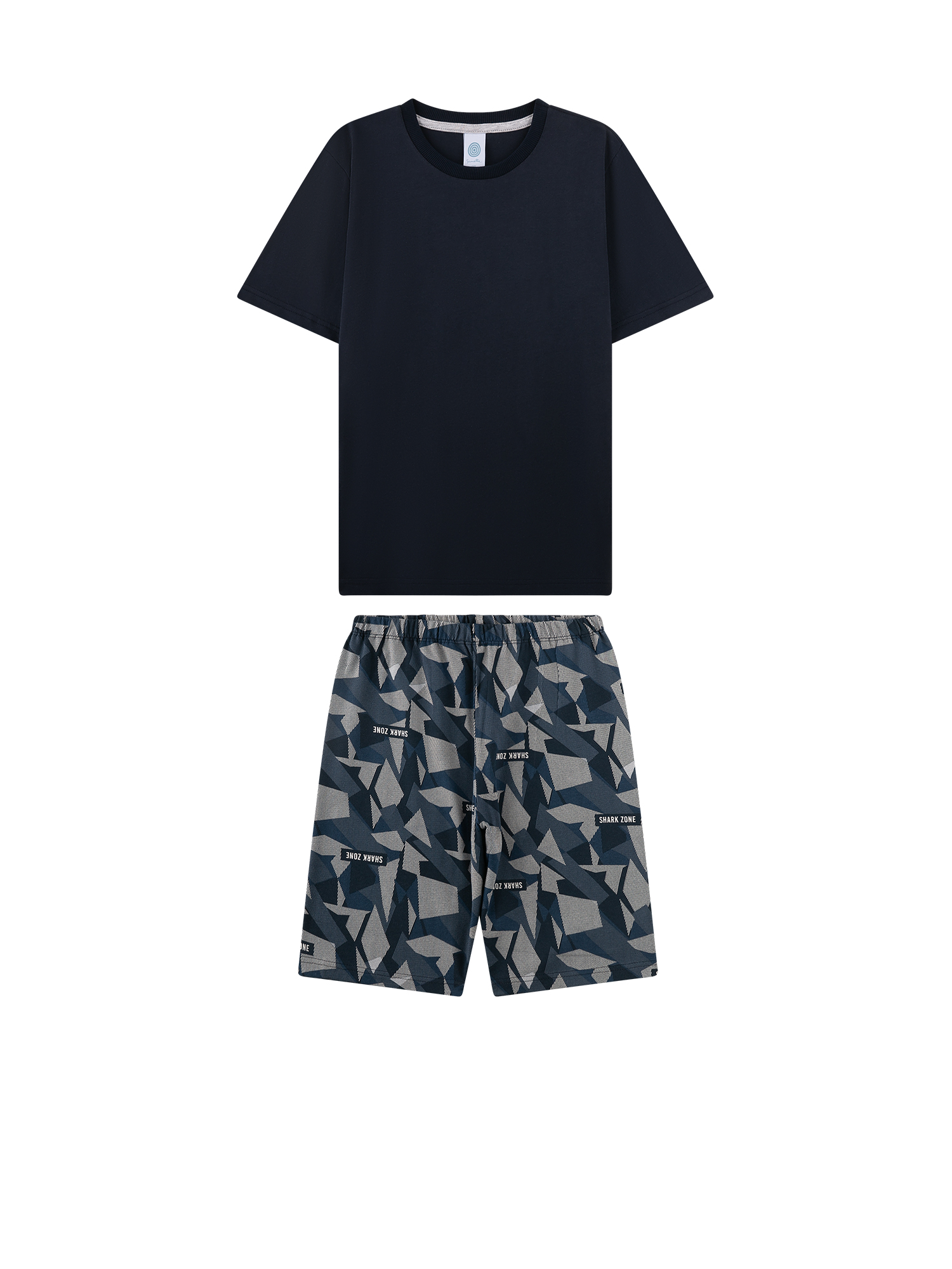 T-Shirts, Kurze Hose, Navy, Uni, Geometrisches Muster