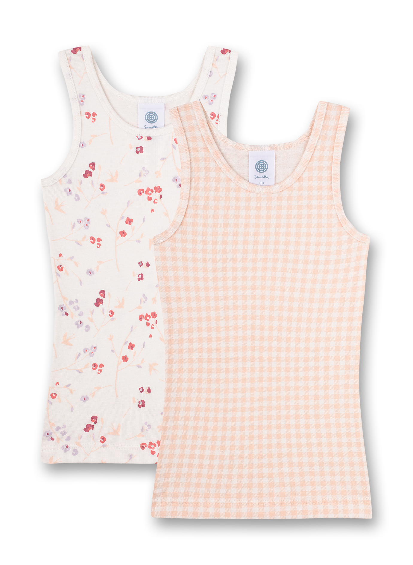 Mädchen-Unterhemd (Doppelpack) Rosa Vichy-Karo und Off-White