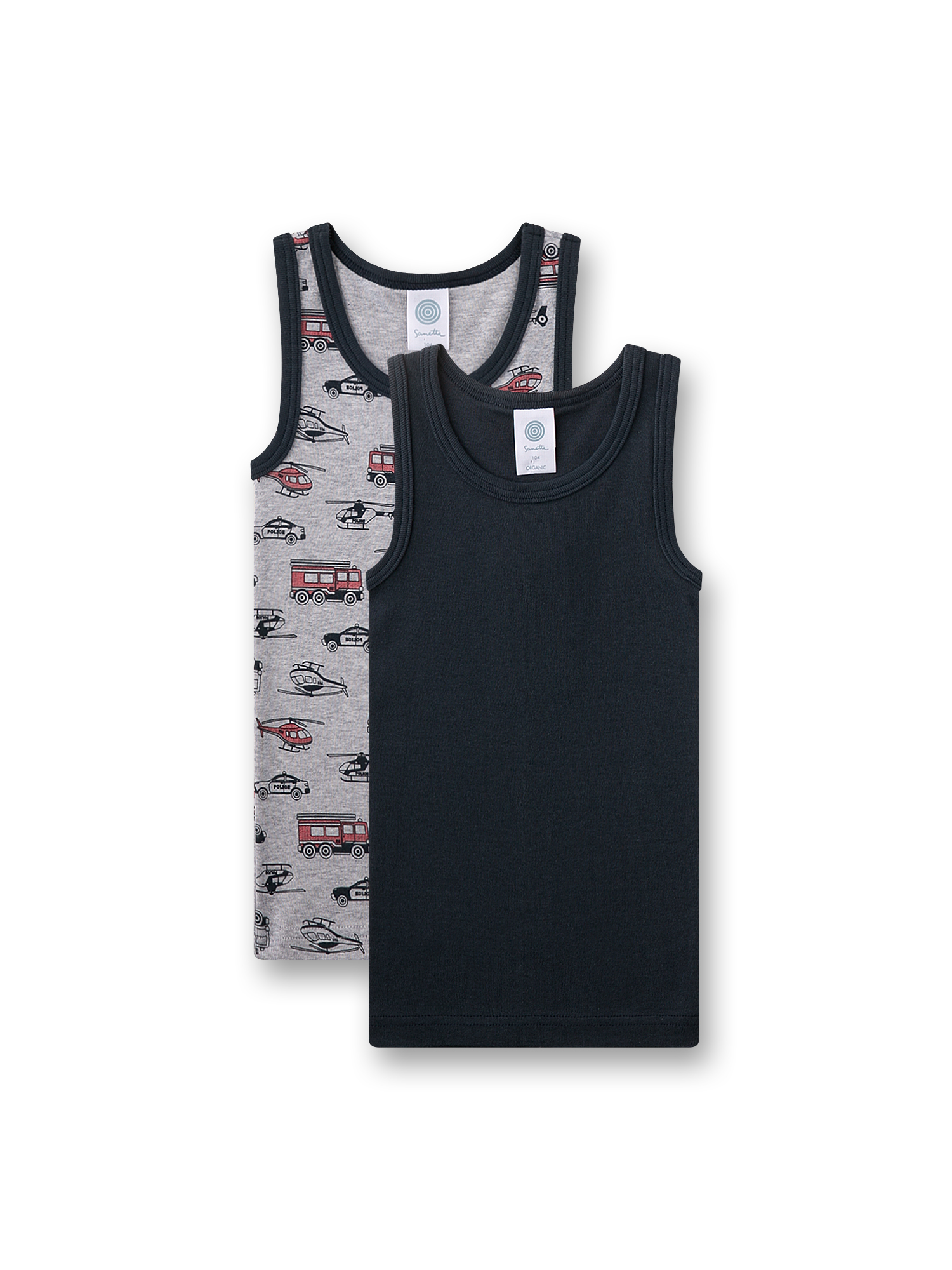 Jungen-Unterhemd (Doppelpack) schwarz & grau Fahrzeuge