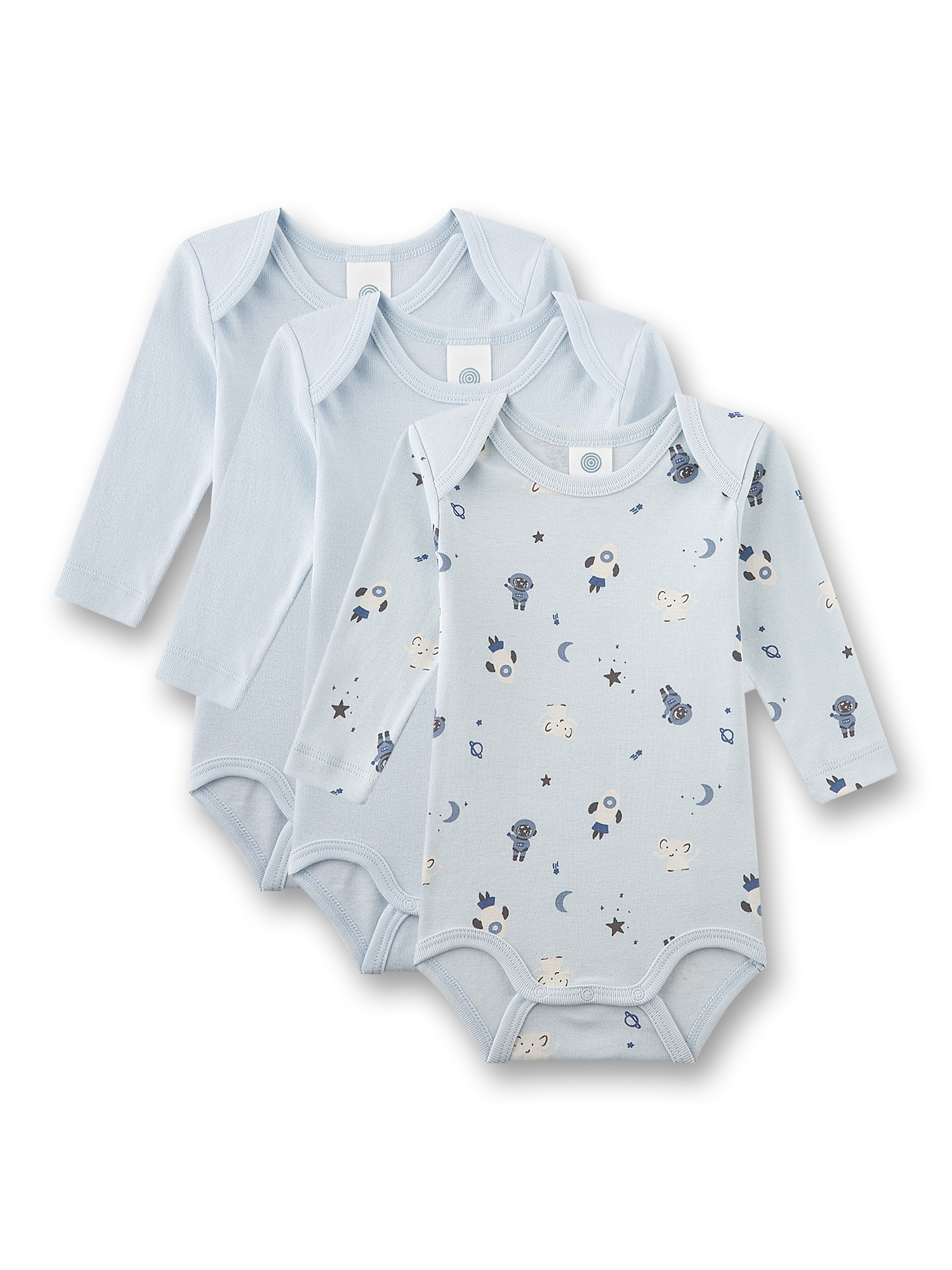 Baby-Bodysuit, Langarm, Panda Muster, Hellblau, Strickstoff