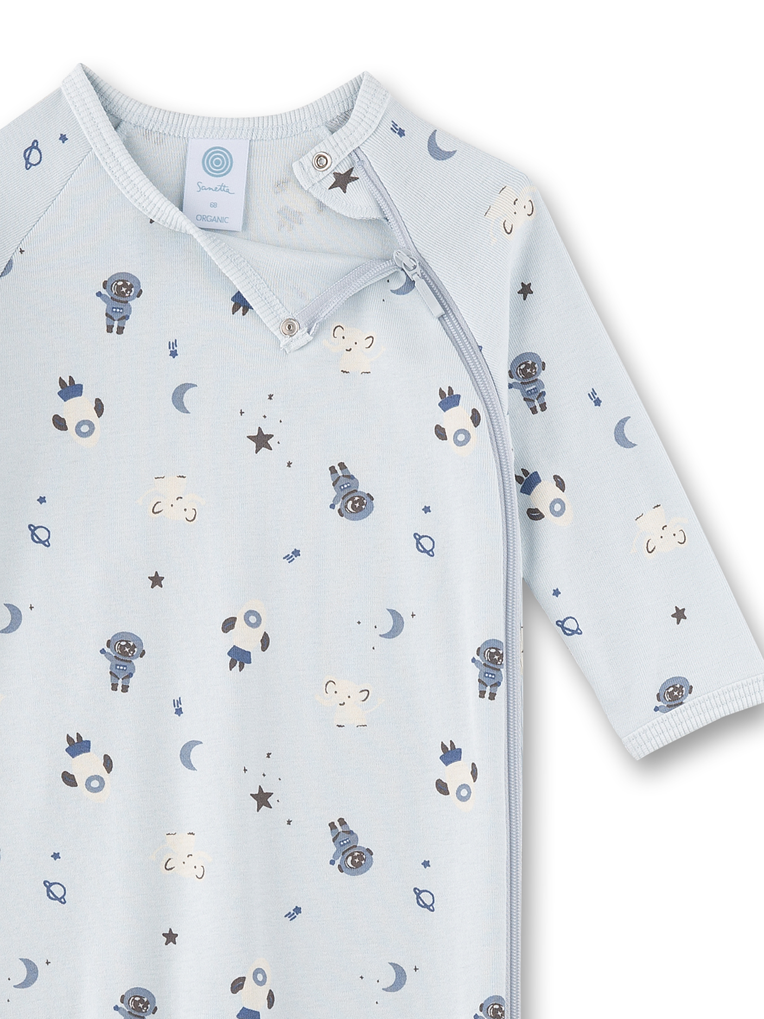 Baby-Overall, Langarm, Astronautenmuster, Panda Muster, Hellblau