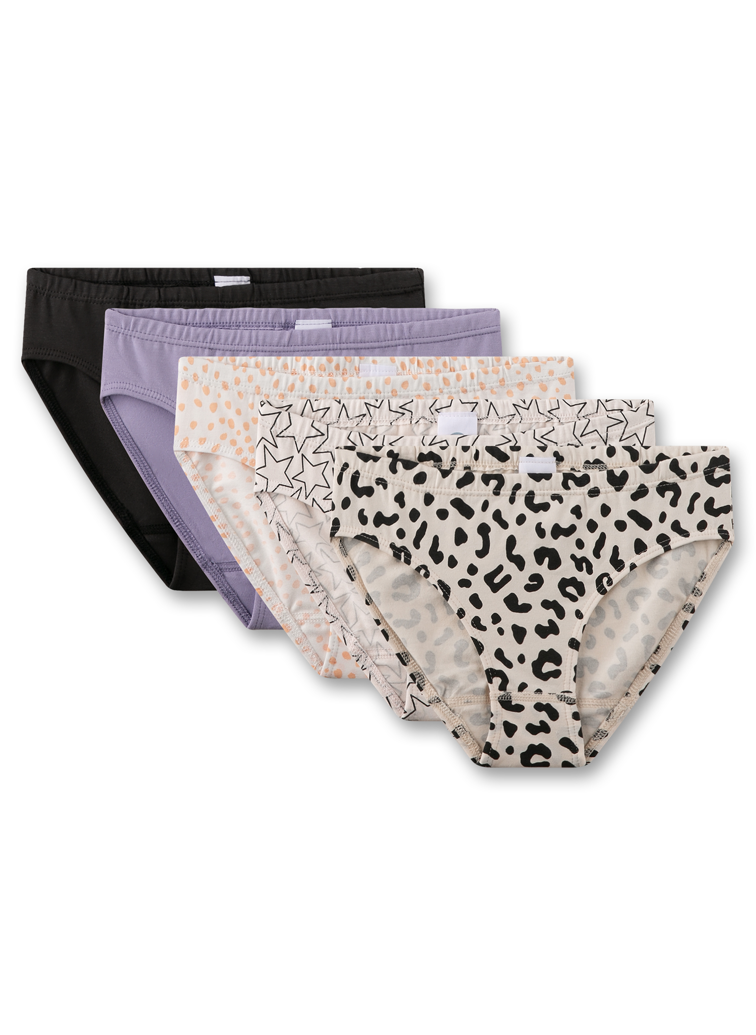 Mädchen-Rioslip (Fünferpack) Leo, Stern, Dots, lila und schwarz