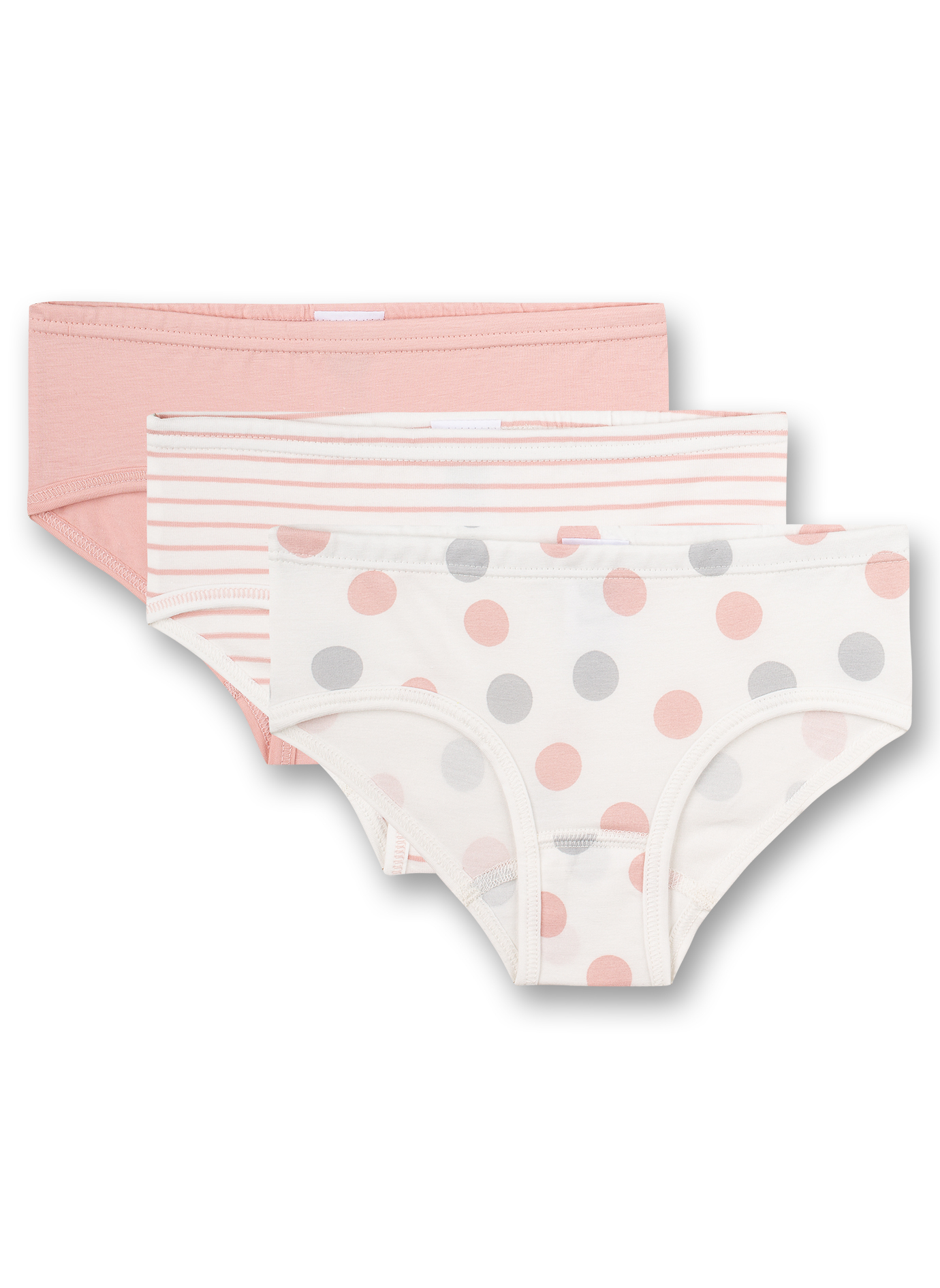 Mädchen-Hipslips (Dreierpack) Rosa Ringel Grau-Rosa Dots-Allover und Uni