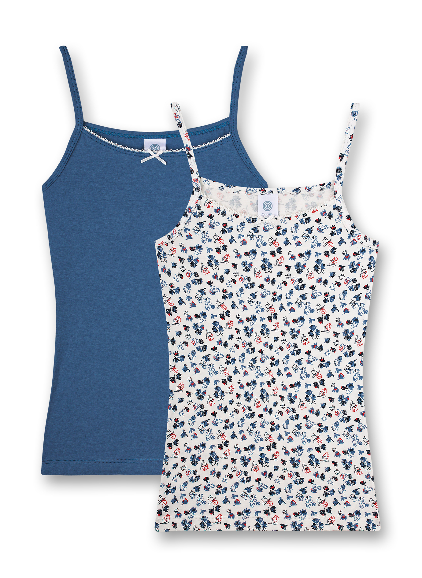Mädchen-Unterhemd (Doppelpack) Off-White und Blau Ethno