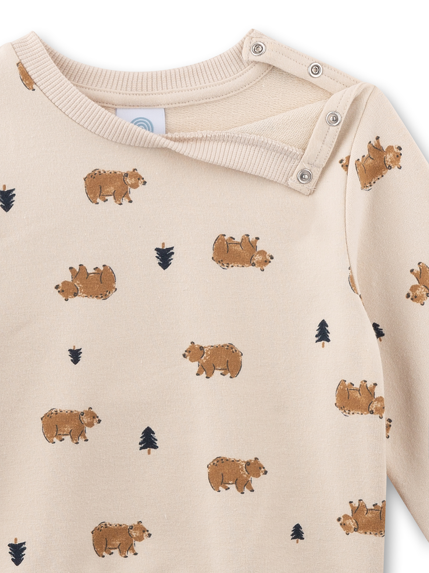 Kleidung, Langarmshirt, Beige, Bärenprint, Knöpferl-Details