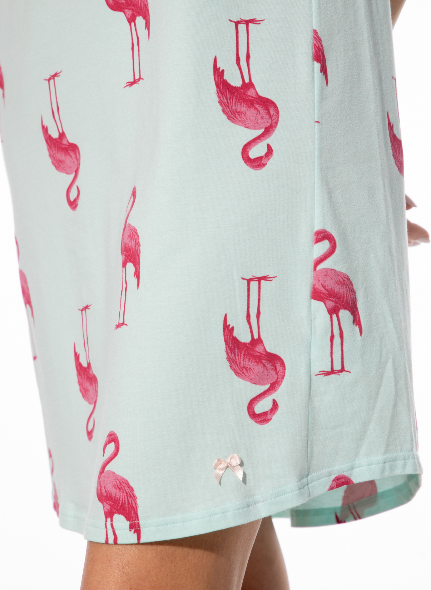 Flamingo-Muster, Sommerkleid, Mintgrün, Kleid-Plotze, Kleid