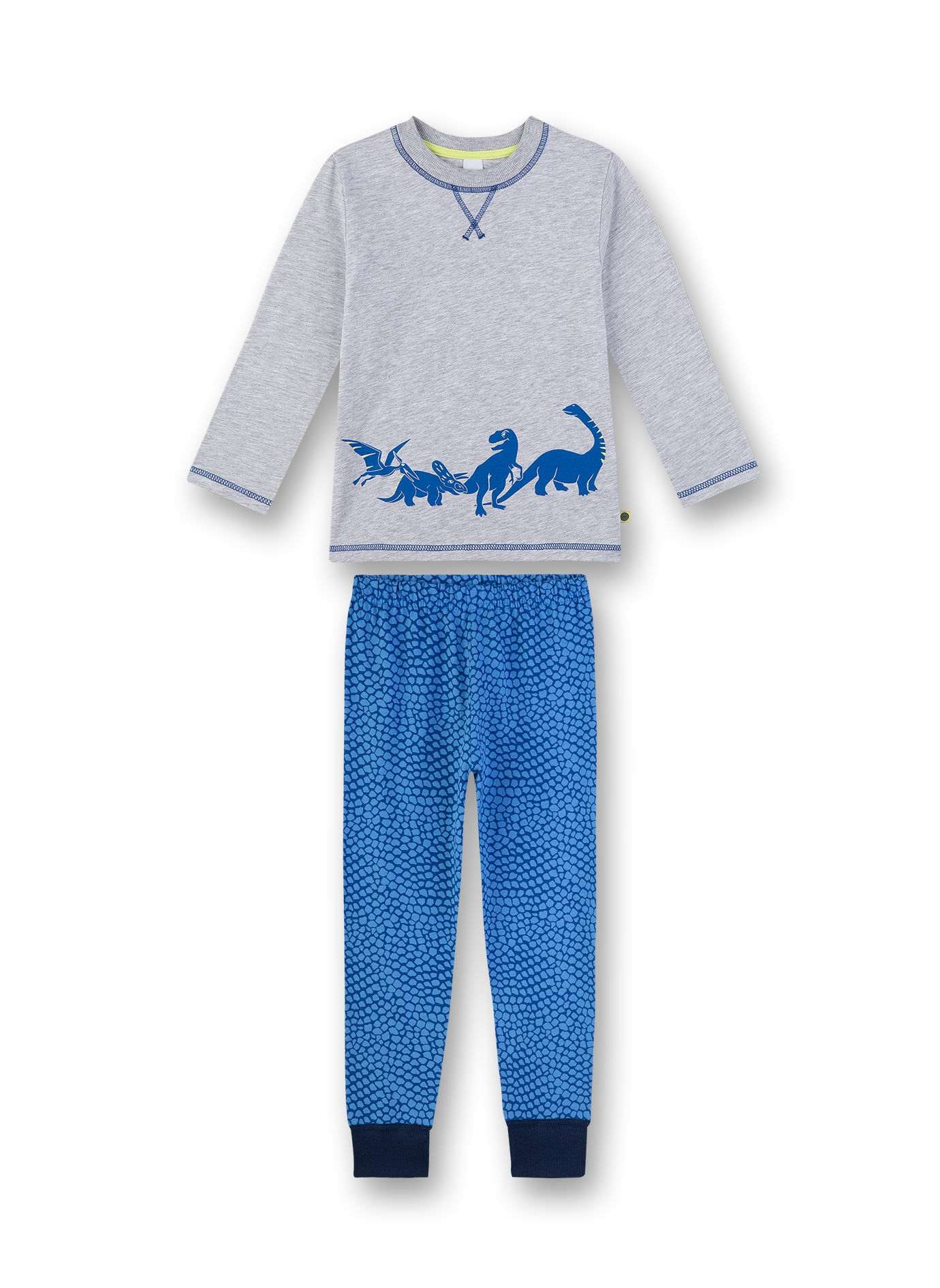 Jungen-Schlafanzug lang Graumelange-blau Dino
