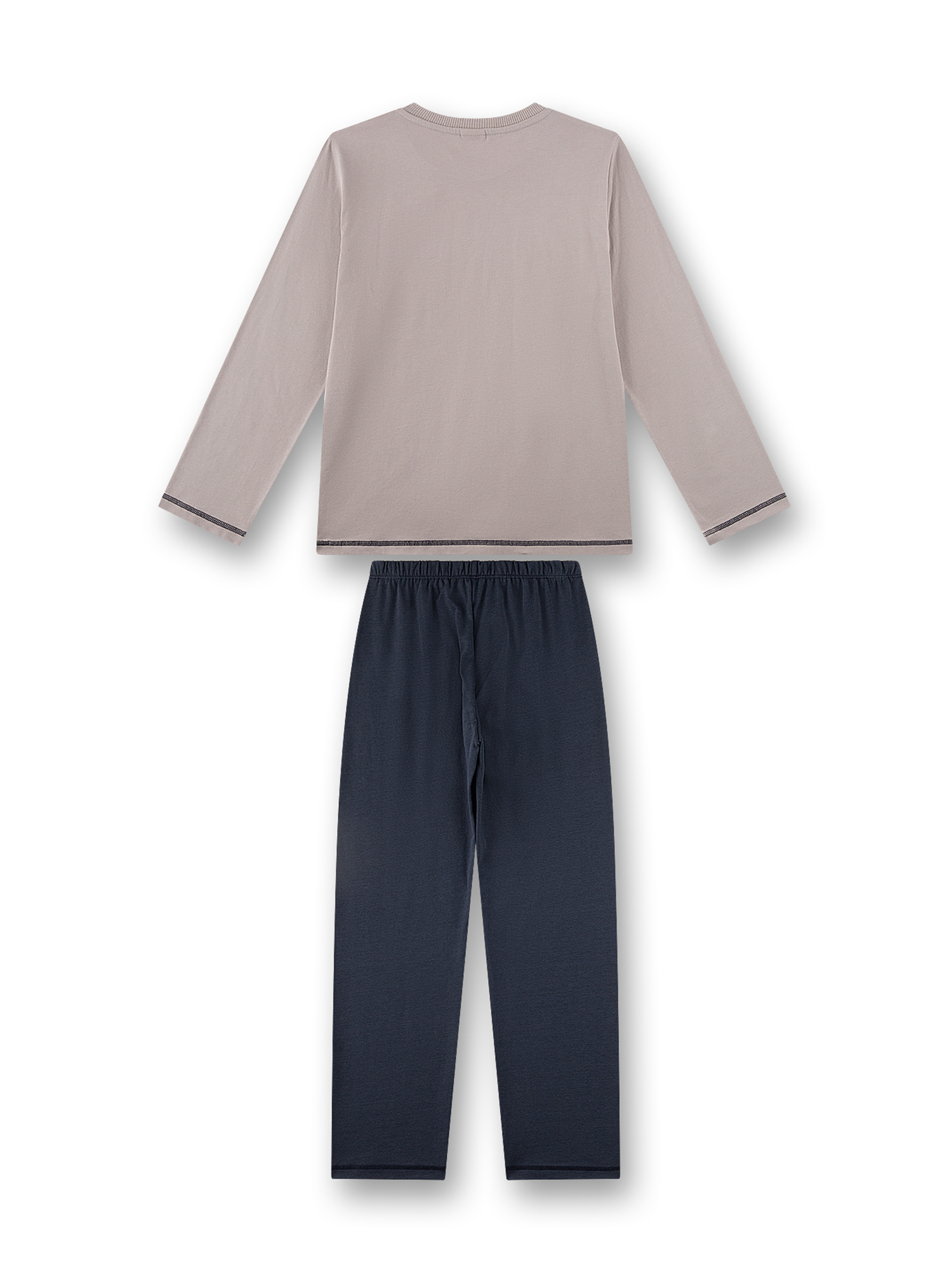 Langenärmiges Oberteil, Beiges Oberteil, Lockere Passform, Navy-Hose, Elastischer Bund