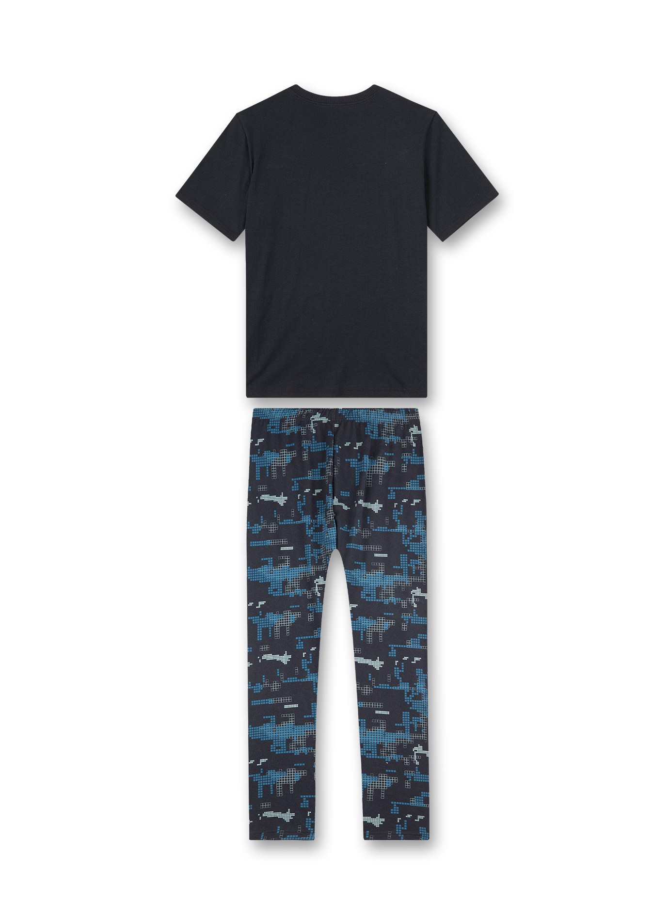 T-Shirt, Kurze Hose, Dunkelblau, Einfarbiges Oberteil, Camouflage-Muster