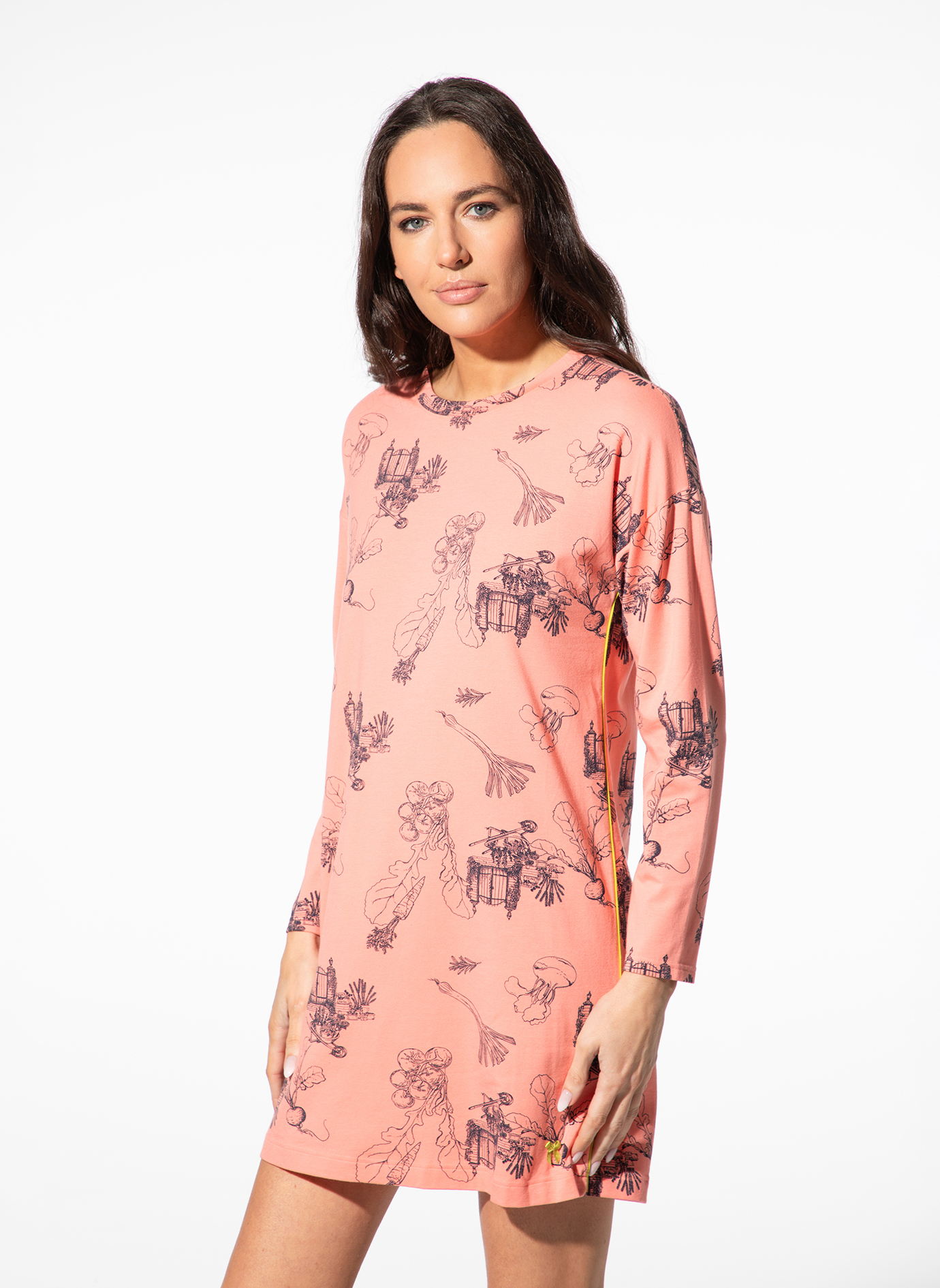 Damenkleid, Langarm, Rosa, Kleid, Muster