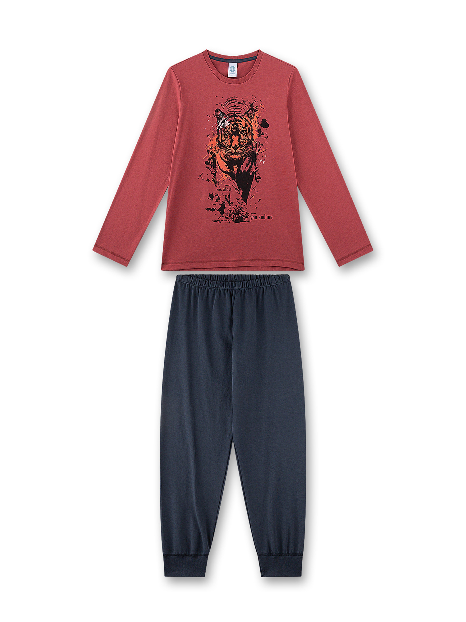 Tiger print, Long sleeve, Red top, Pajama set, Navy pants