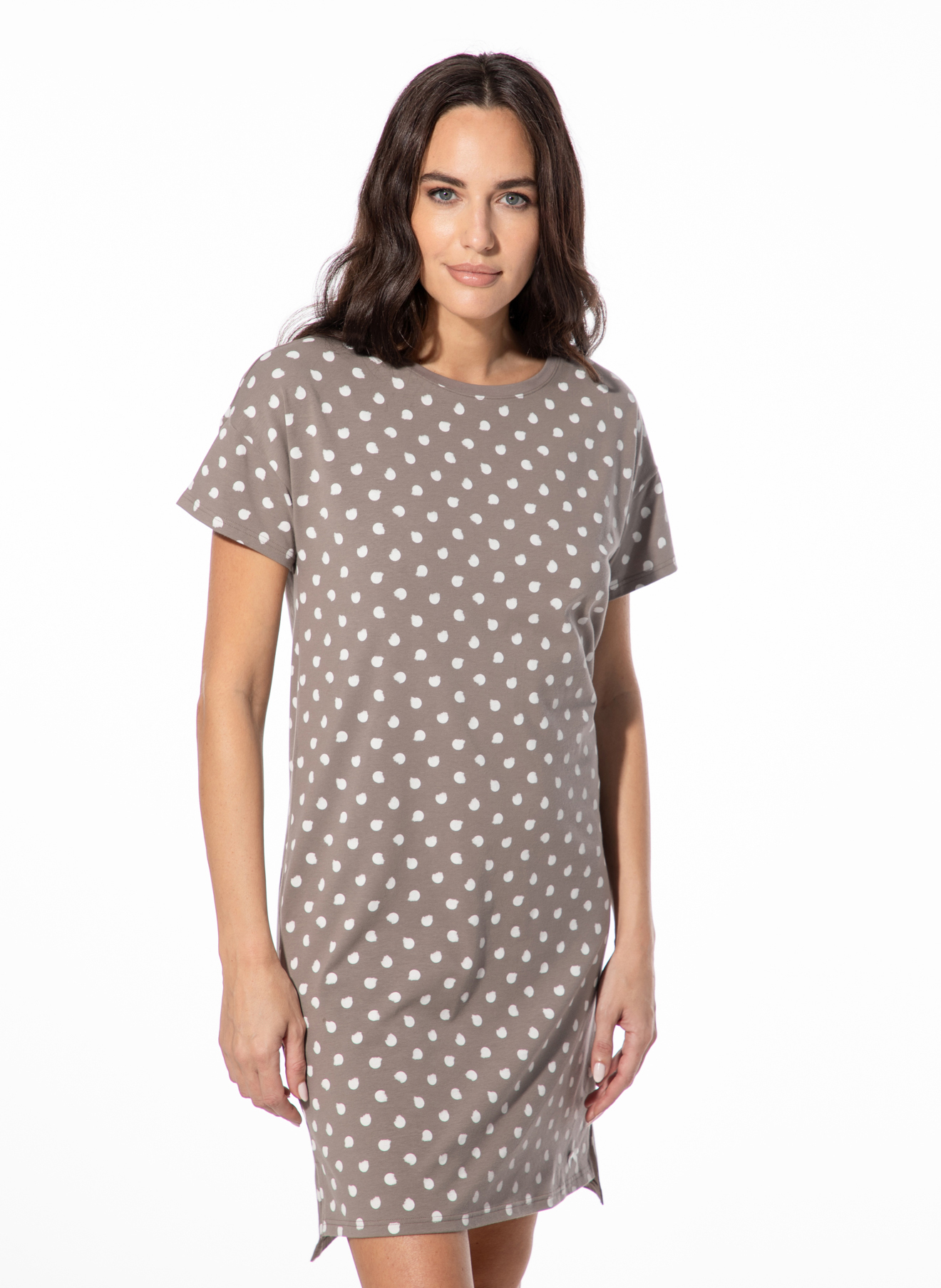Damen-Nachthemd kurzarm braun Dots