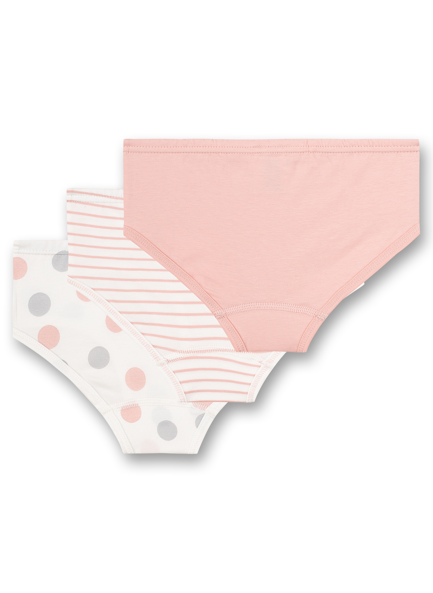 Mädchen-Hipslips (Dreierpack) Rosa Ringel Grau-Rosa Dots-Allover und Uni