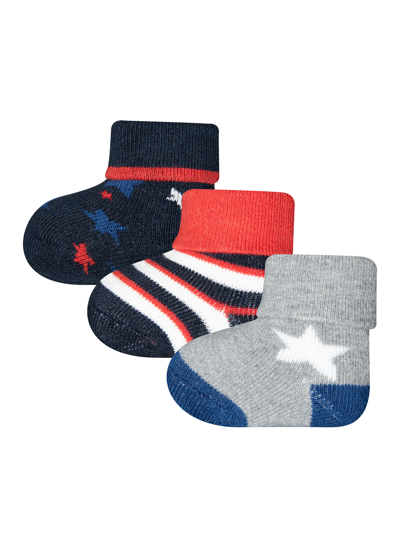 Jungen Erstlings-Socken (Dreierpack) Sterne und Ringel