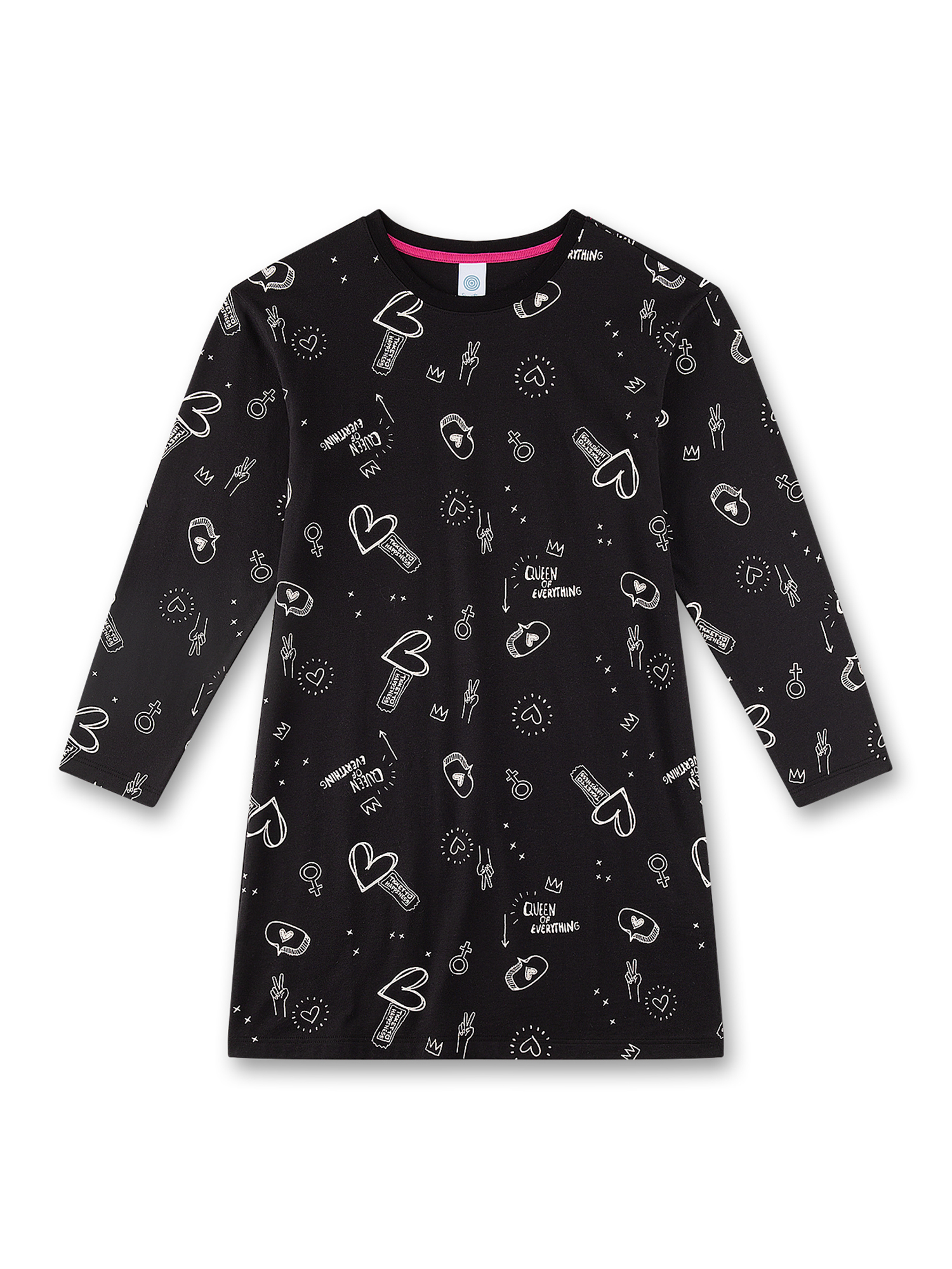T-Shirt, Longsleeve, Schwarz, Grafikdruck, Gemustert