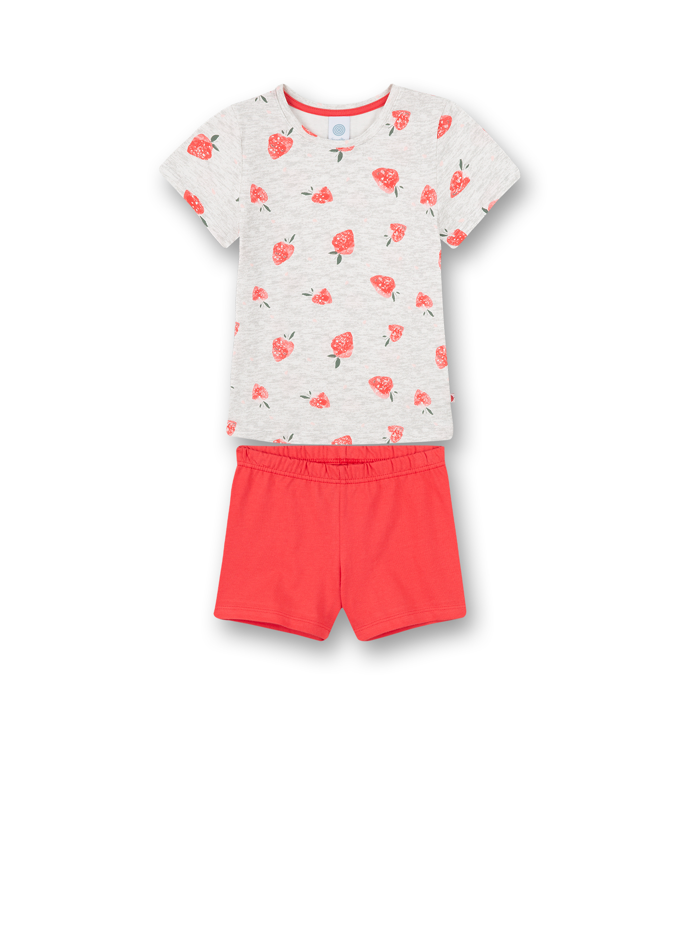 Mädchen-Schlafanzug kurz Graumelange Erdbeer-Allover Strawberry Field