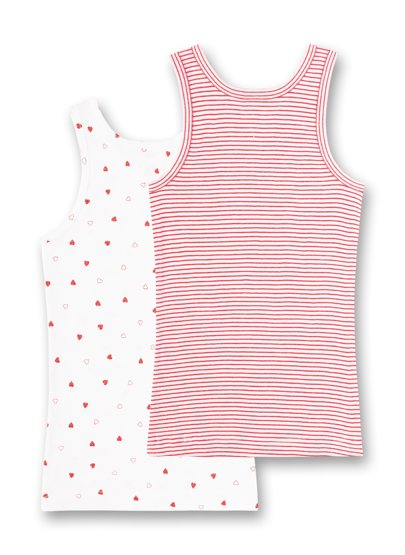 Mädchen-Unterhemd (Doppelpack) Off-White und Rot-geringelt