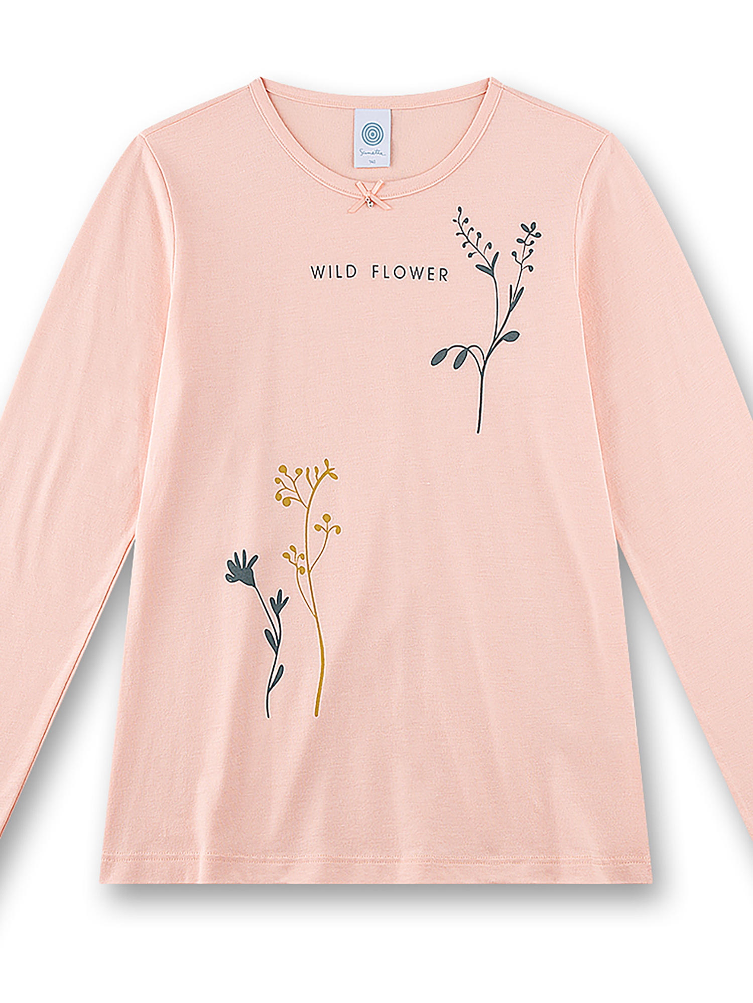 Langarmshirt, Pfirsich, Blumenprint, Rundhalsausschnitt, Kleidung