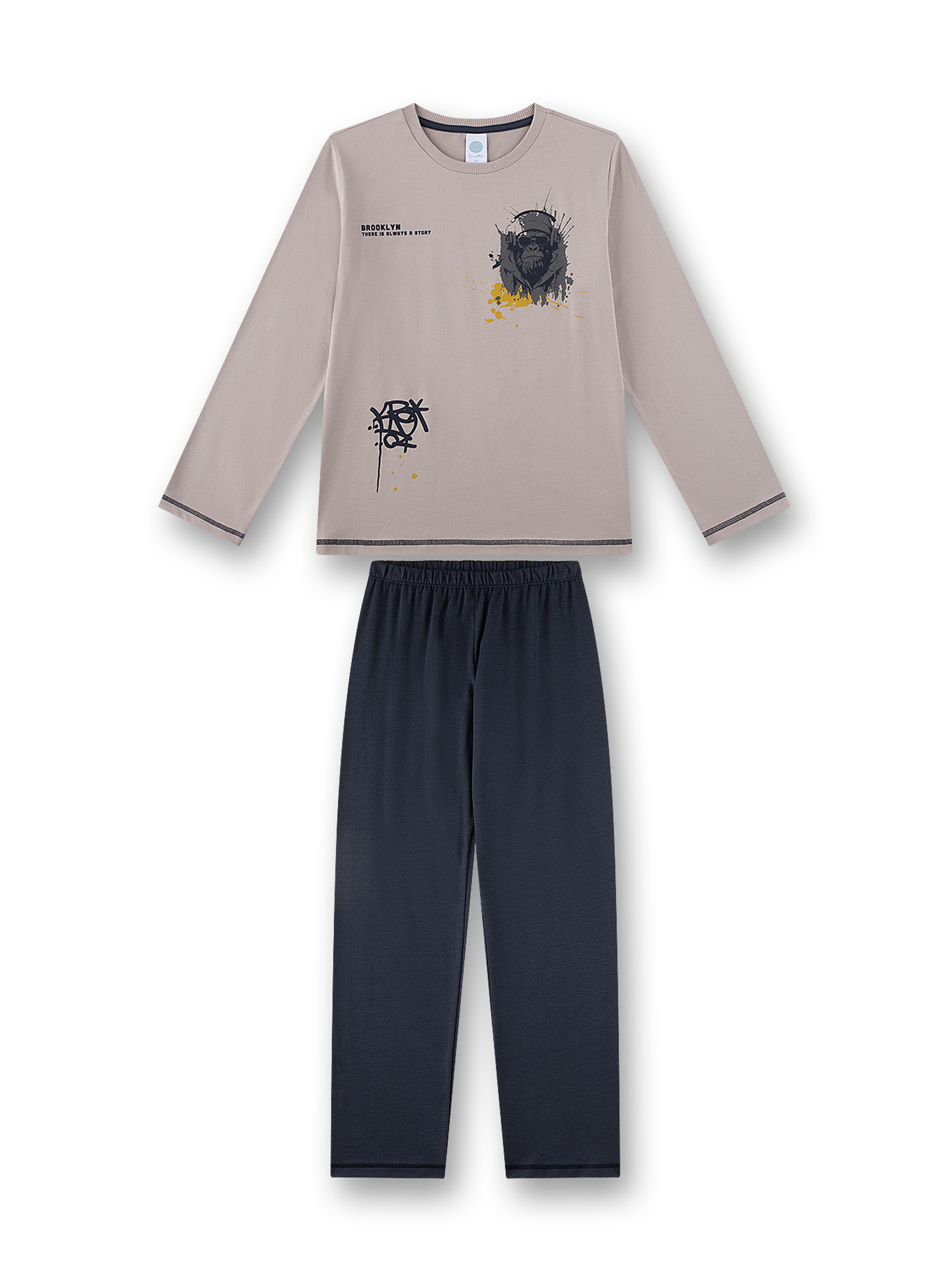 Langarmshirt, Grafikshirt, Beiges Oberteil, Bedrucktes Shirt, Casual-Set