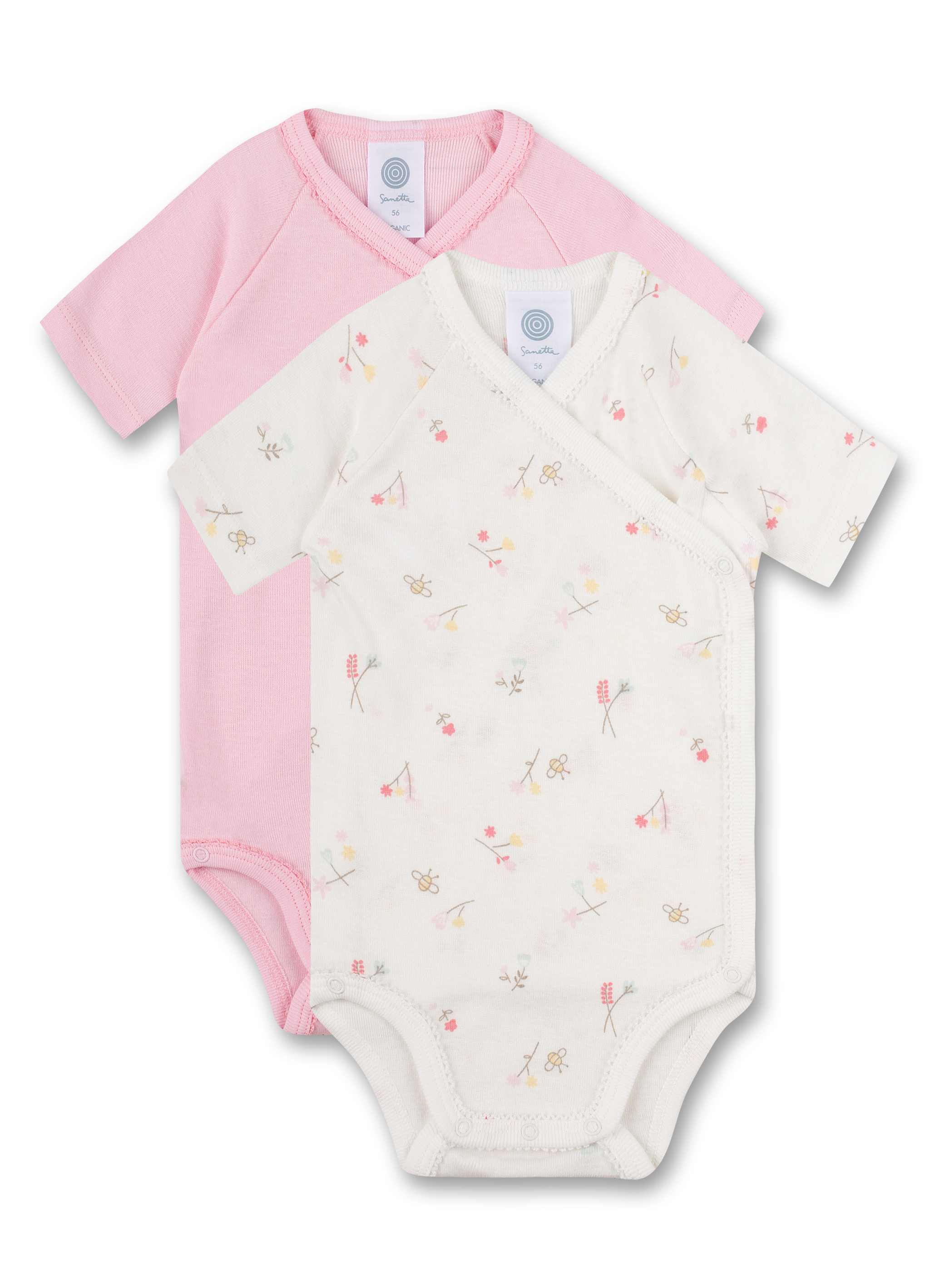 Wickelbody kurzarm (Doppelpack) Off-White und Rosa