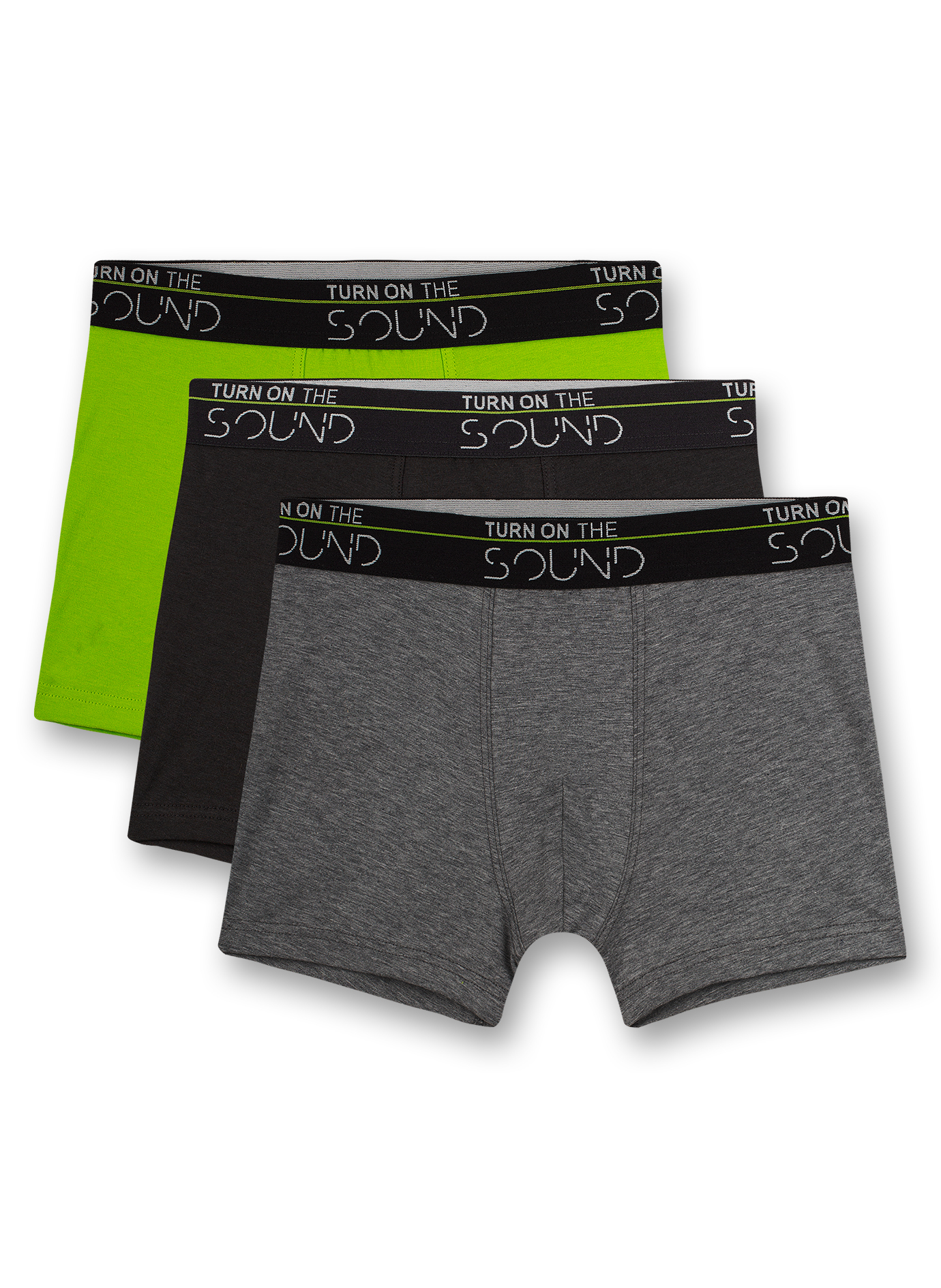 Jungen-Hipshorts (Dreierpack) Grau Schwarz und Neongrün