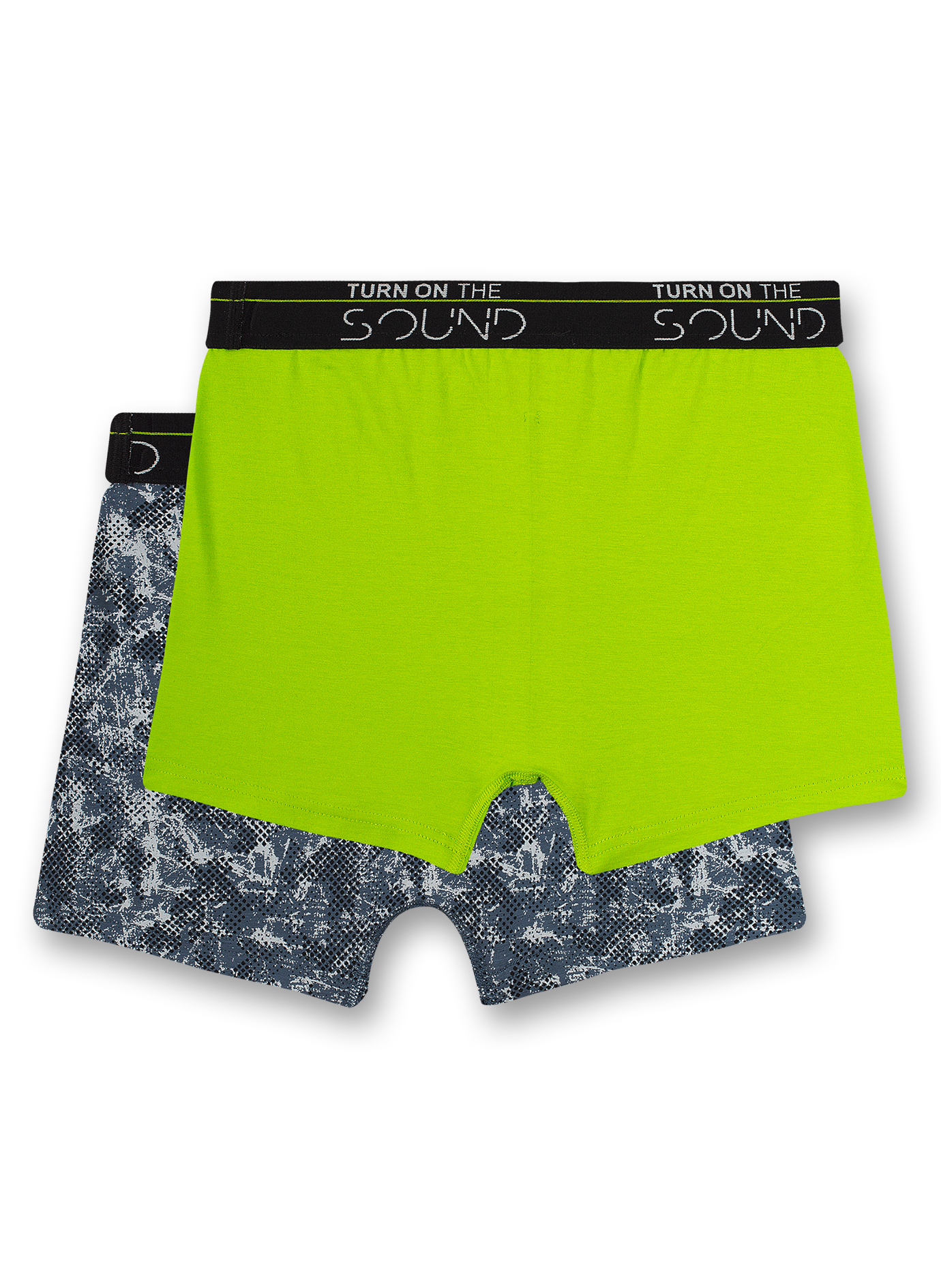 Jungen-Hipshorts (Doppelpack) Blau Camouflage und Neongrün Urban Music