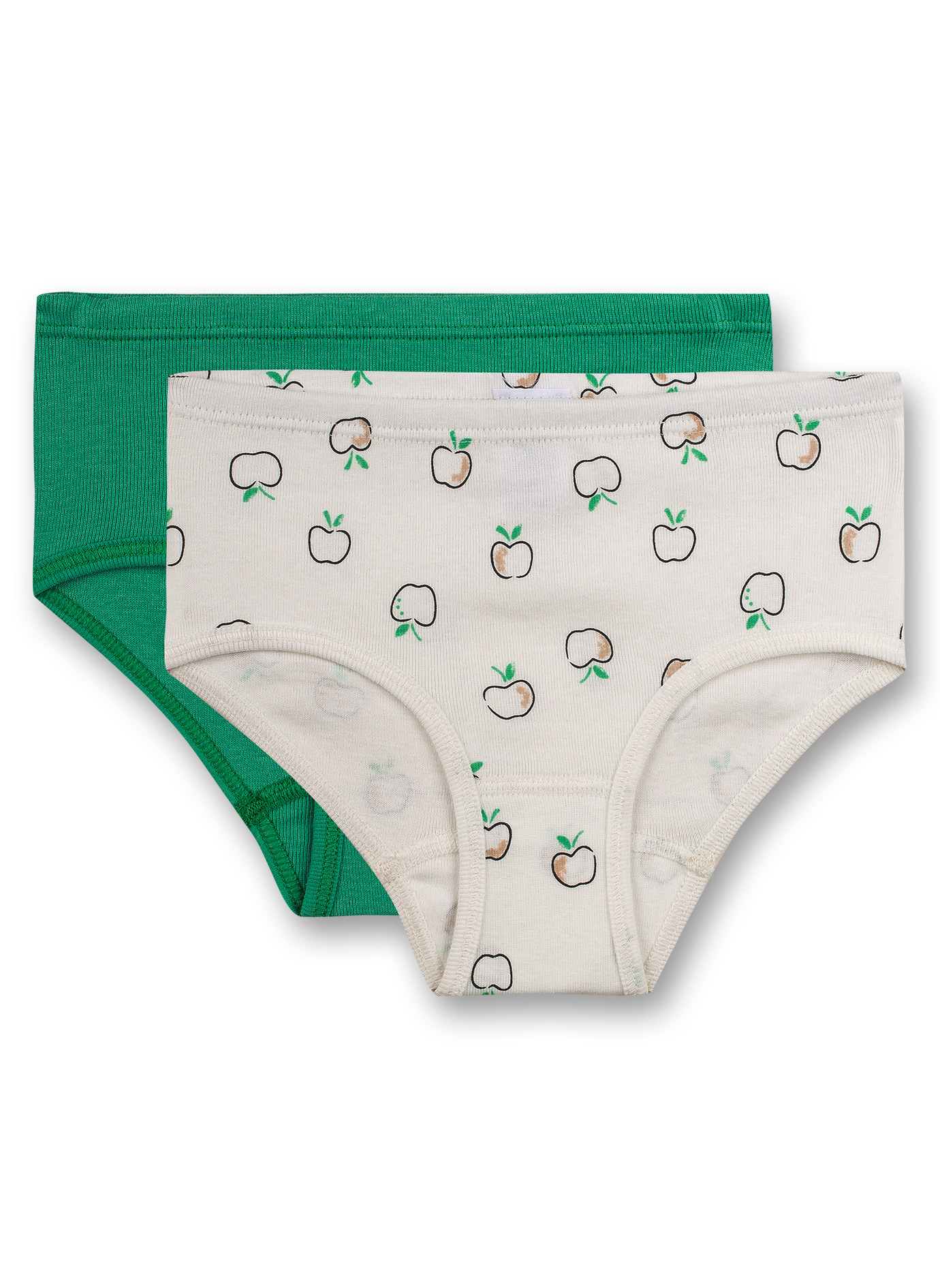 Mädchen-Hüftslip (Doppelpack) Off-White und Grün Dots+Apples