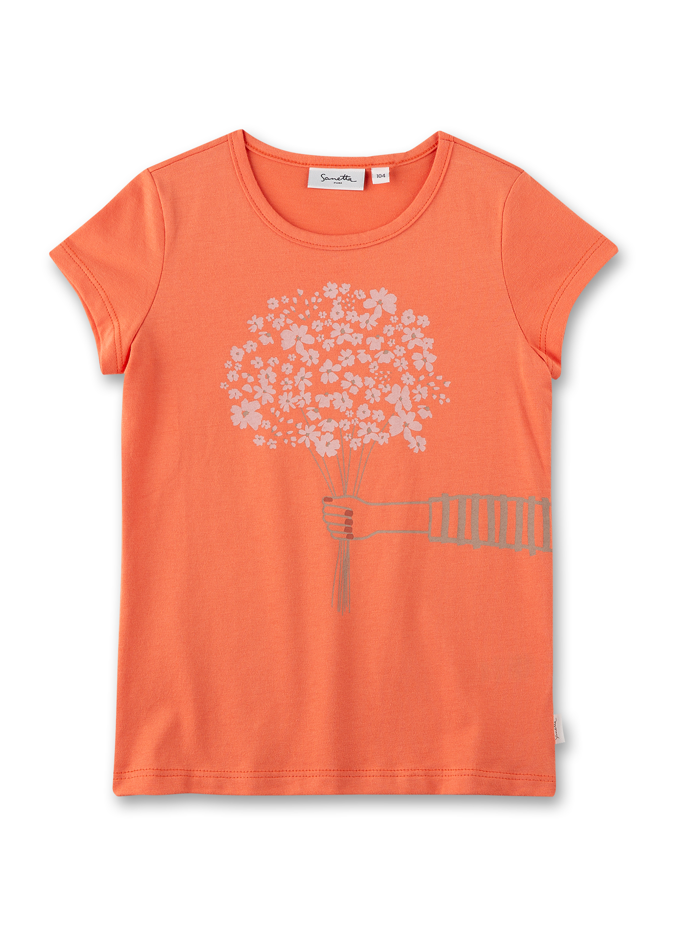 T-Shirt, Kurzarm, Orange, Blumenprint, Druck