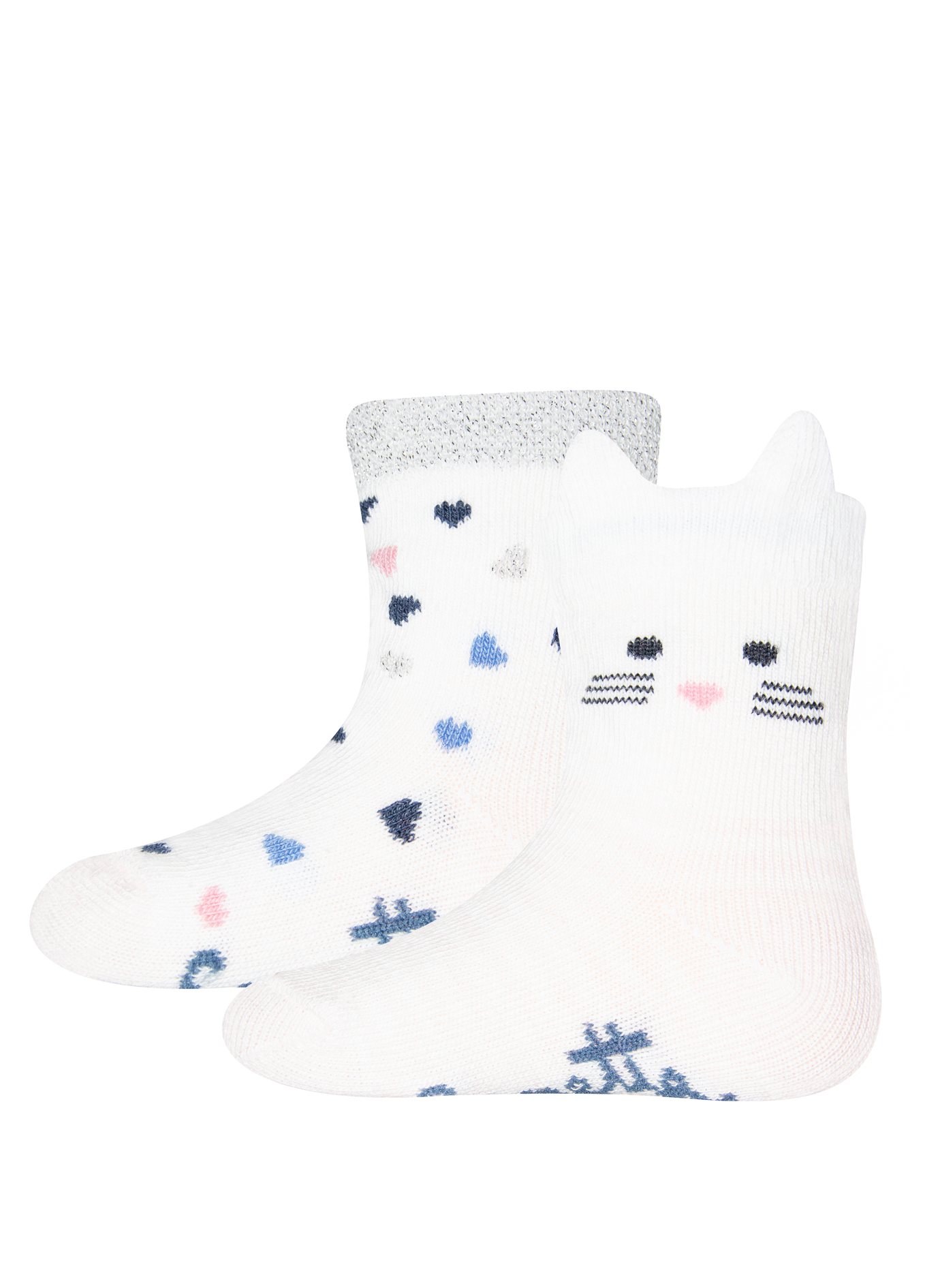 Mädchen-Socken (Doppelpack) Katze und Herzen