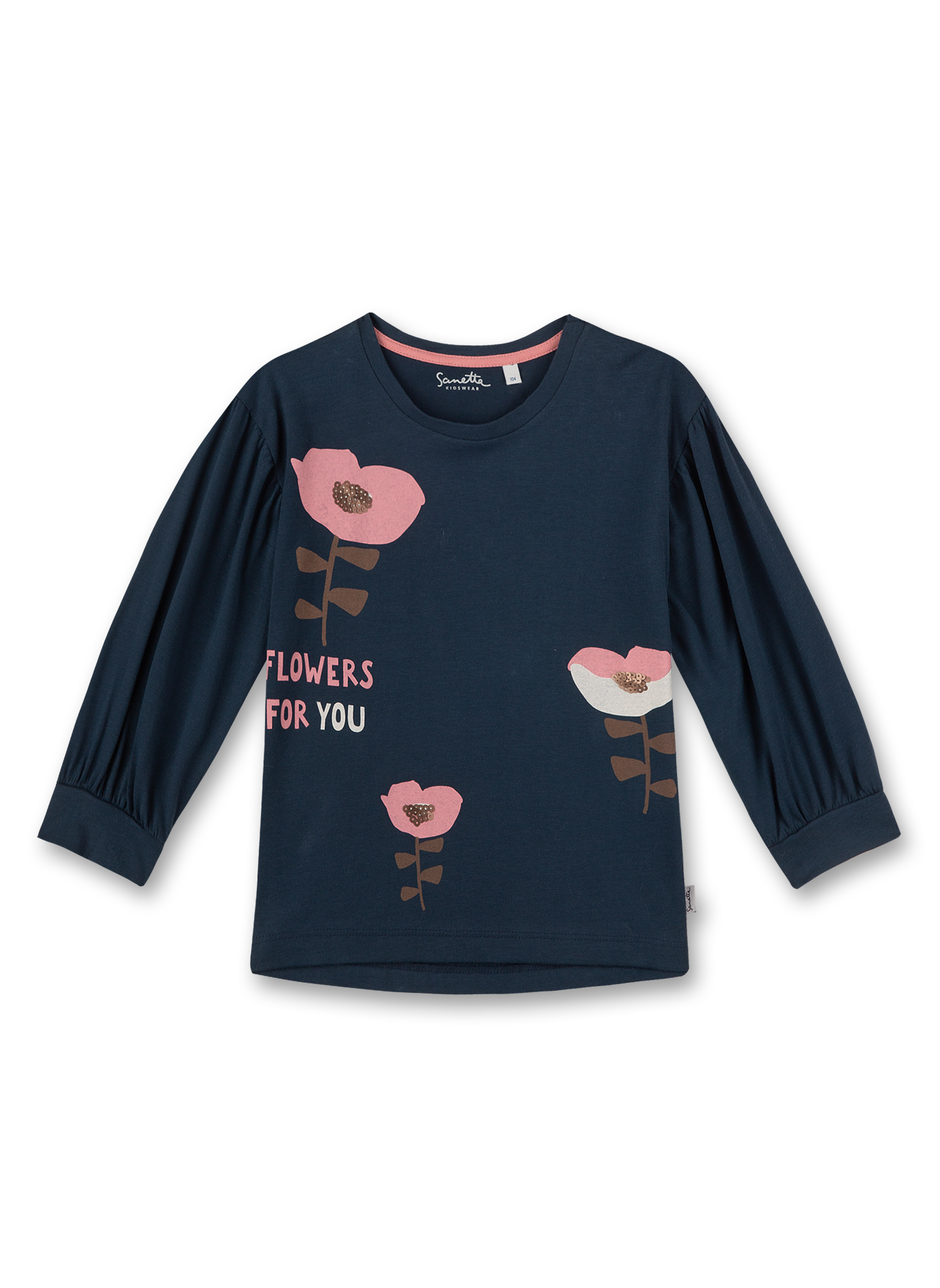 Mädchen-Shirt langarm Dunkelblau Flowers for You
