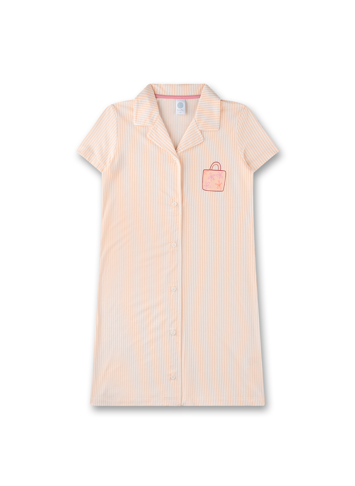 Pajama-Kleid, Nachtkleid, Streifen, Rosa, Aufnäher Tasche