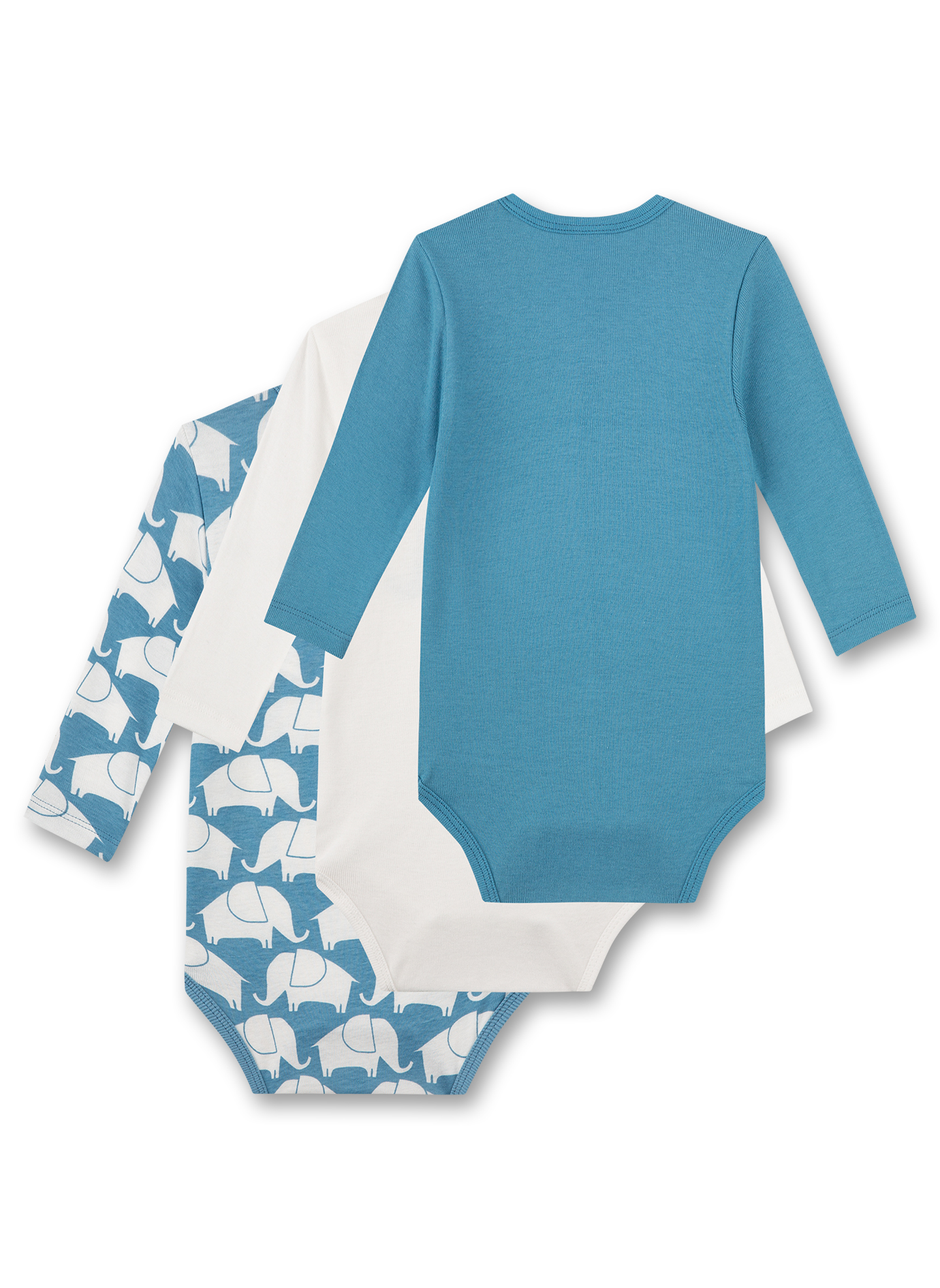 Body langarm (Dreierpack) Blau und Weiß Elefant