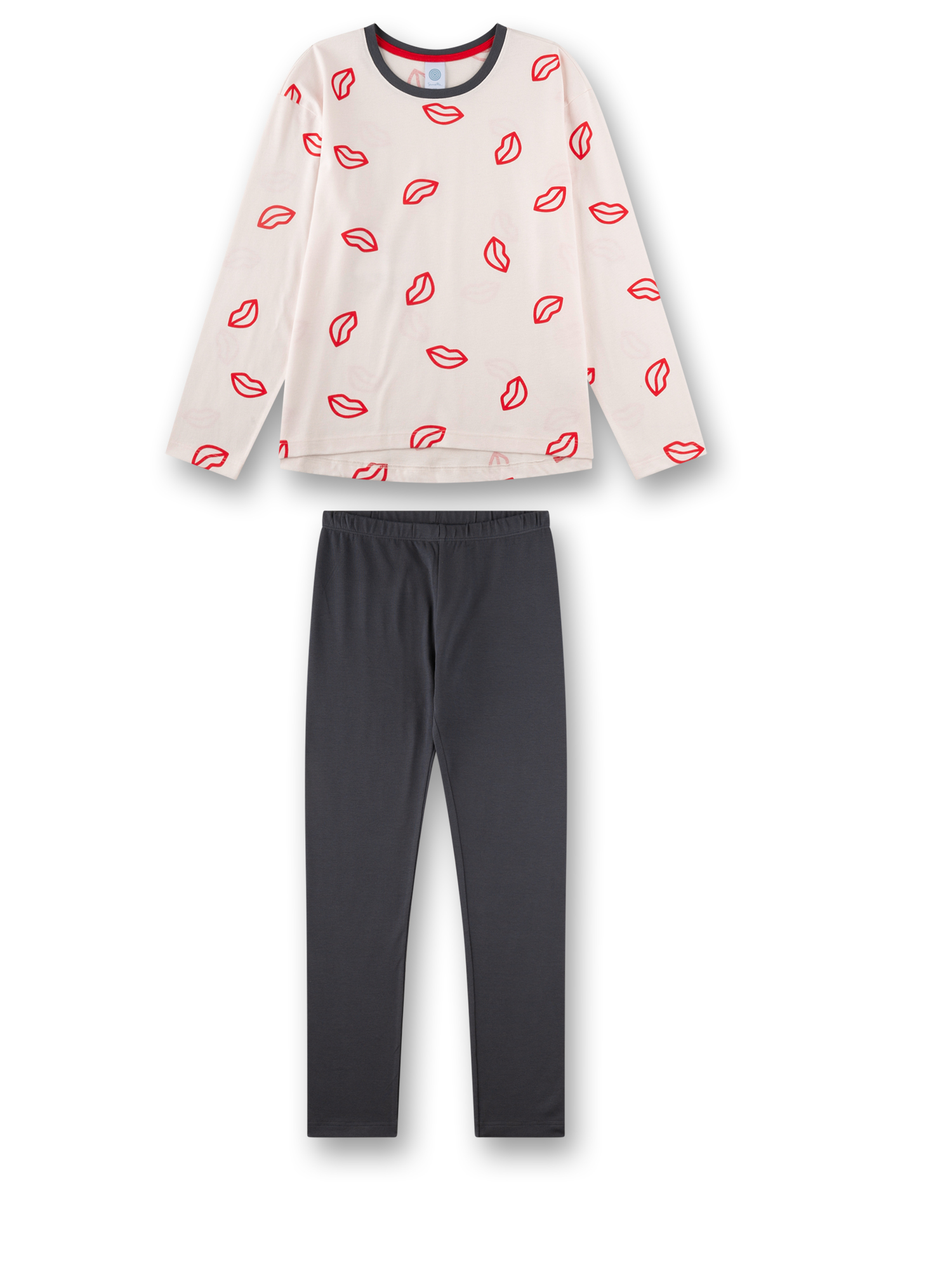 Mädchen-Schlafanzug langarm beige Lippe