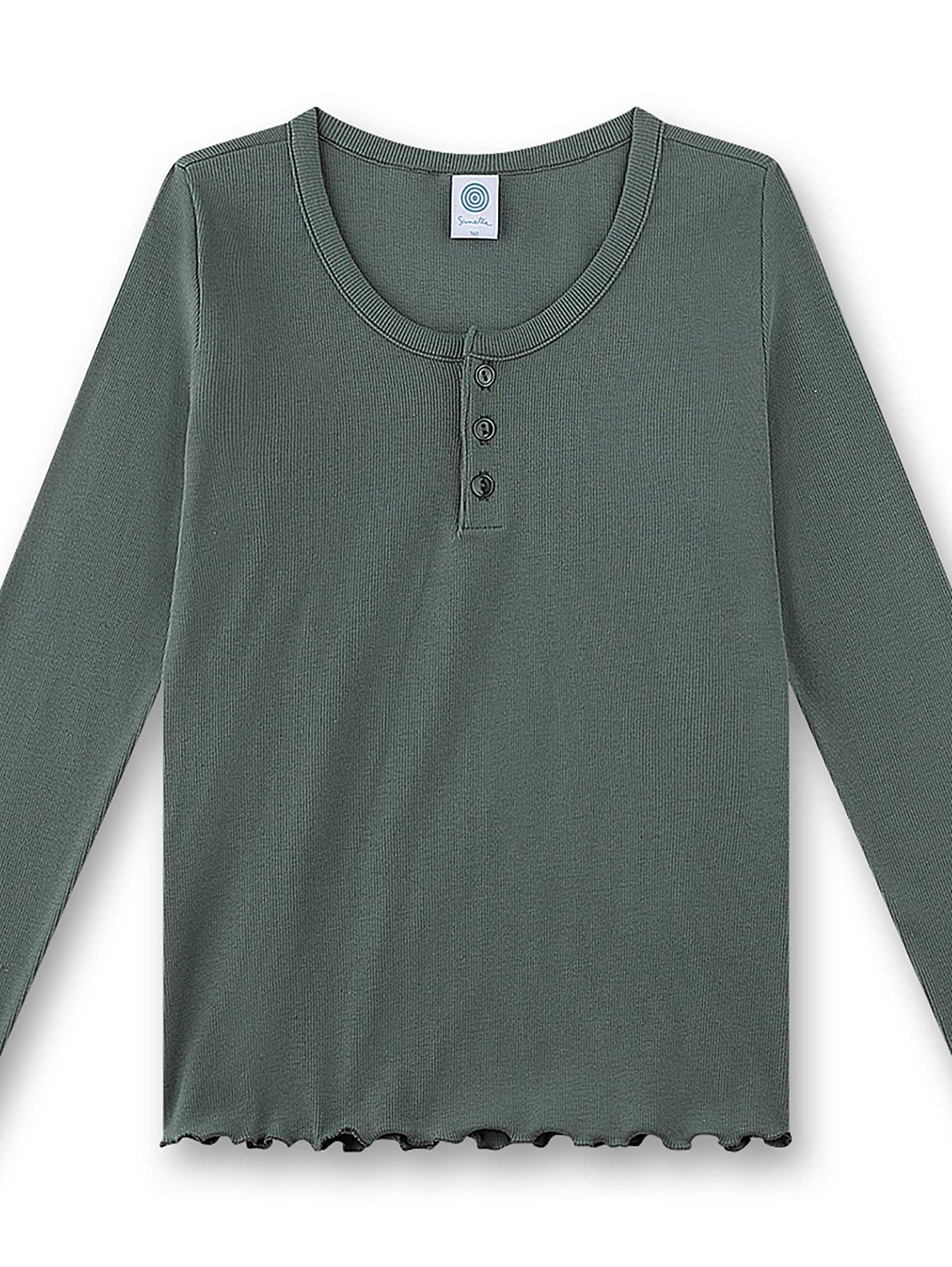 Henley, Longsleeve, Rippenstruktur, Baumwolle, grün