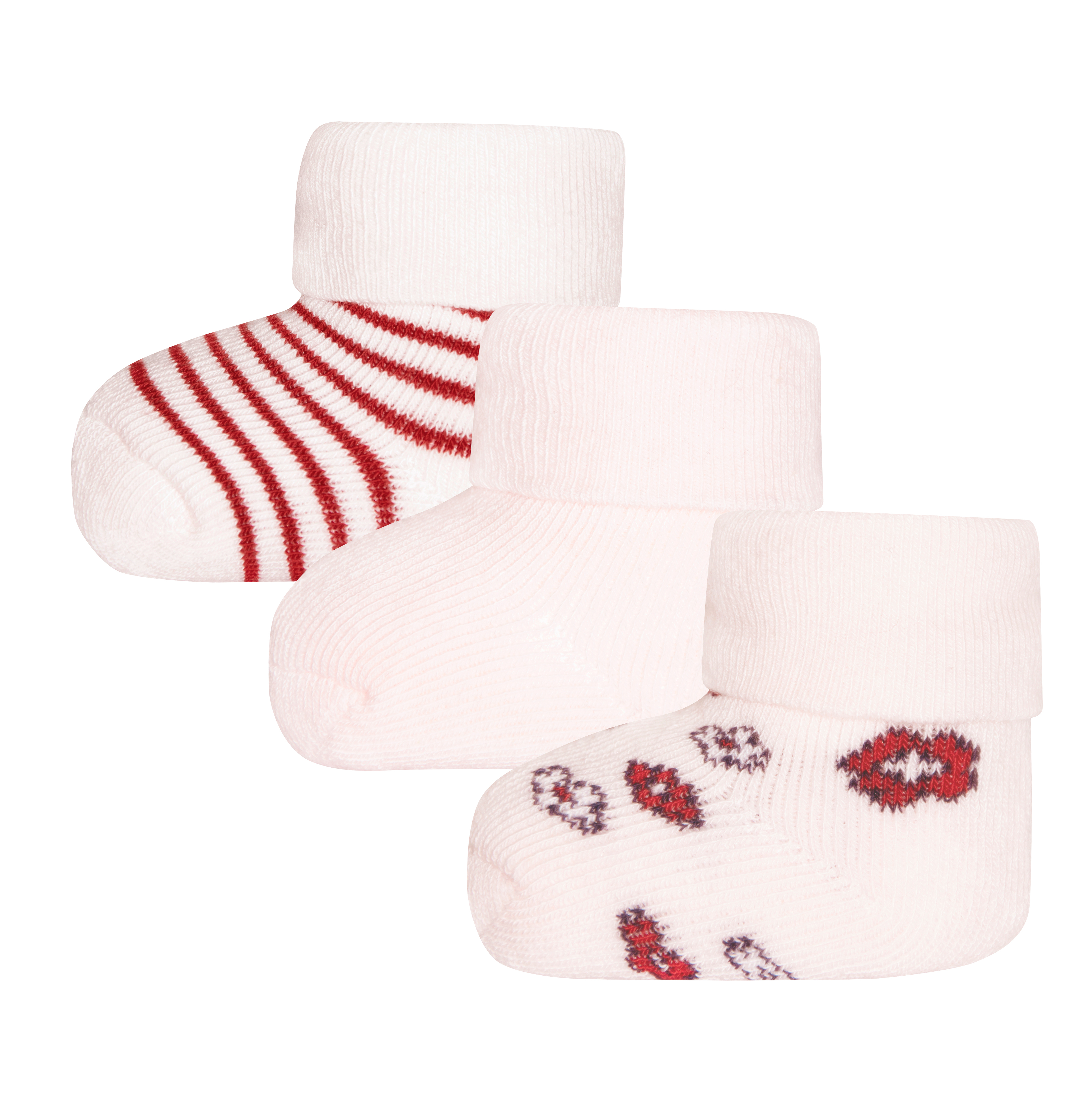 Mädchen Erstlings-Socken (Dreierpack) Weiß Blümchen Ringel