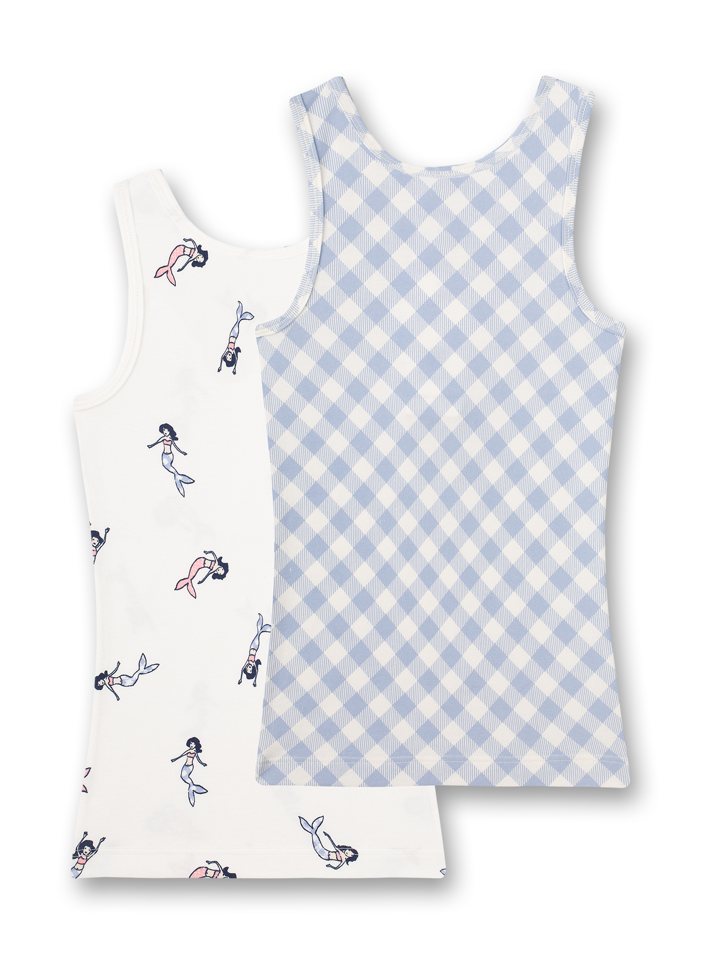 Mädchen-Unterhemd (Doppelpack) Blau Vichy-Karo und Weiß Allover 