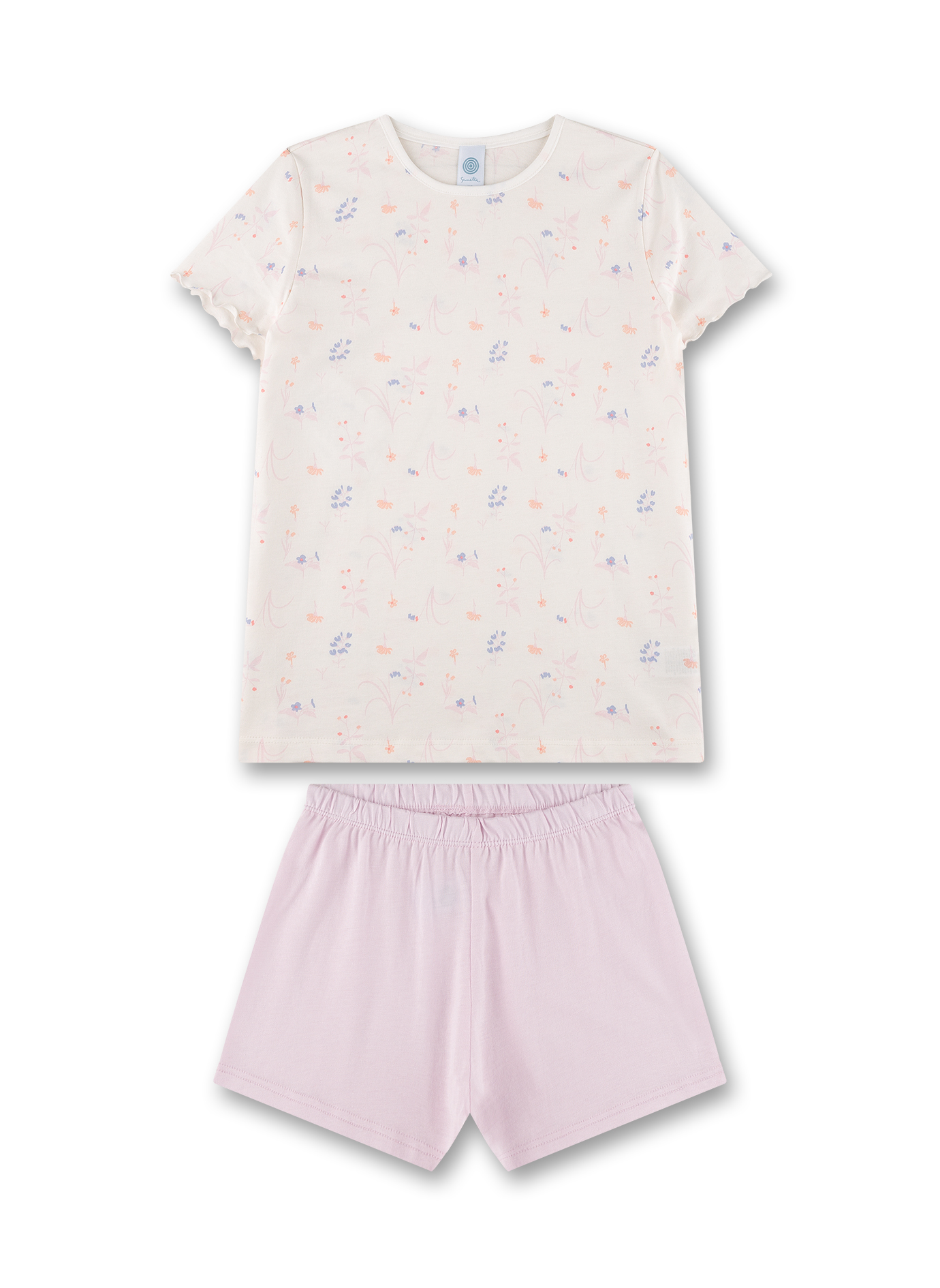 Mädchen-Schlafanzug kurz off-white Blumen
