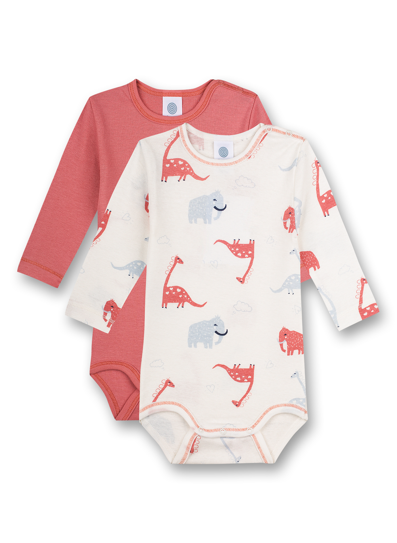 Body langarm (Doppelpack) Off-White und Rosa Sleepy Saurus