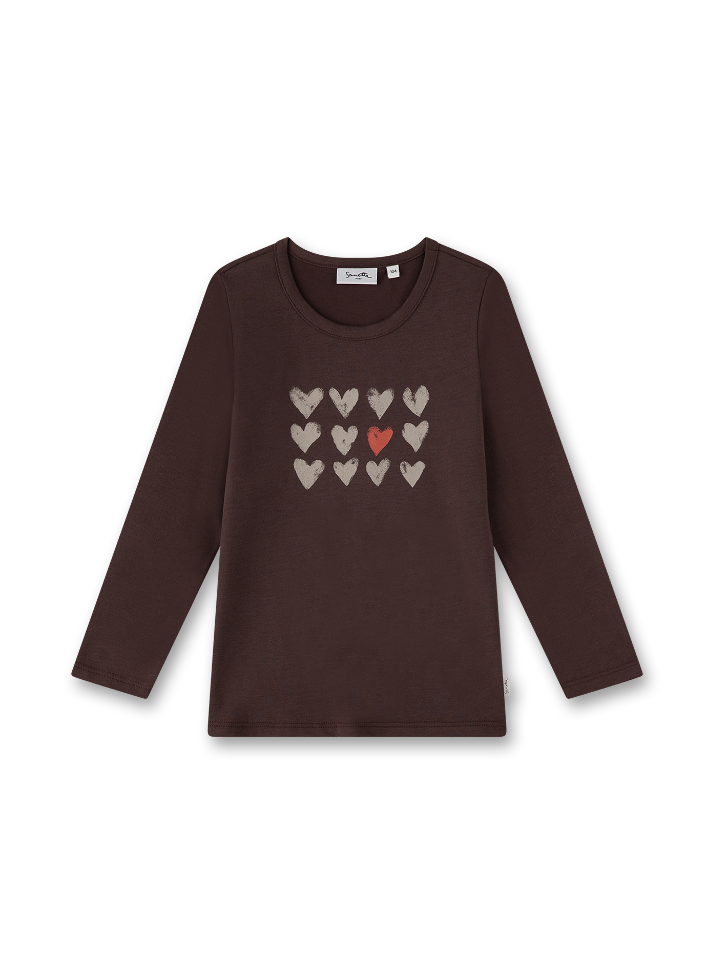 Mädchen-Langarmshirt braun Herzchen