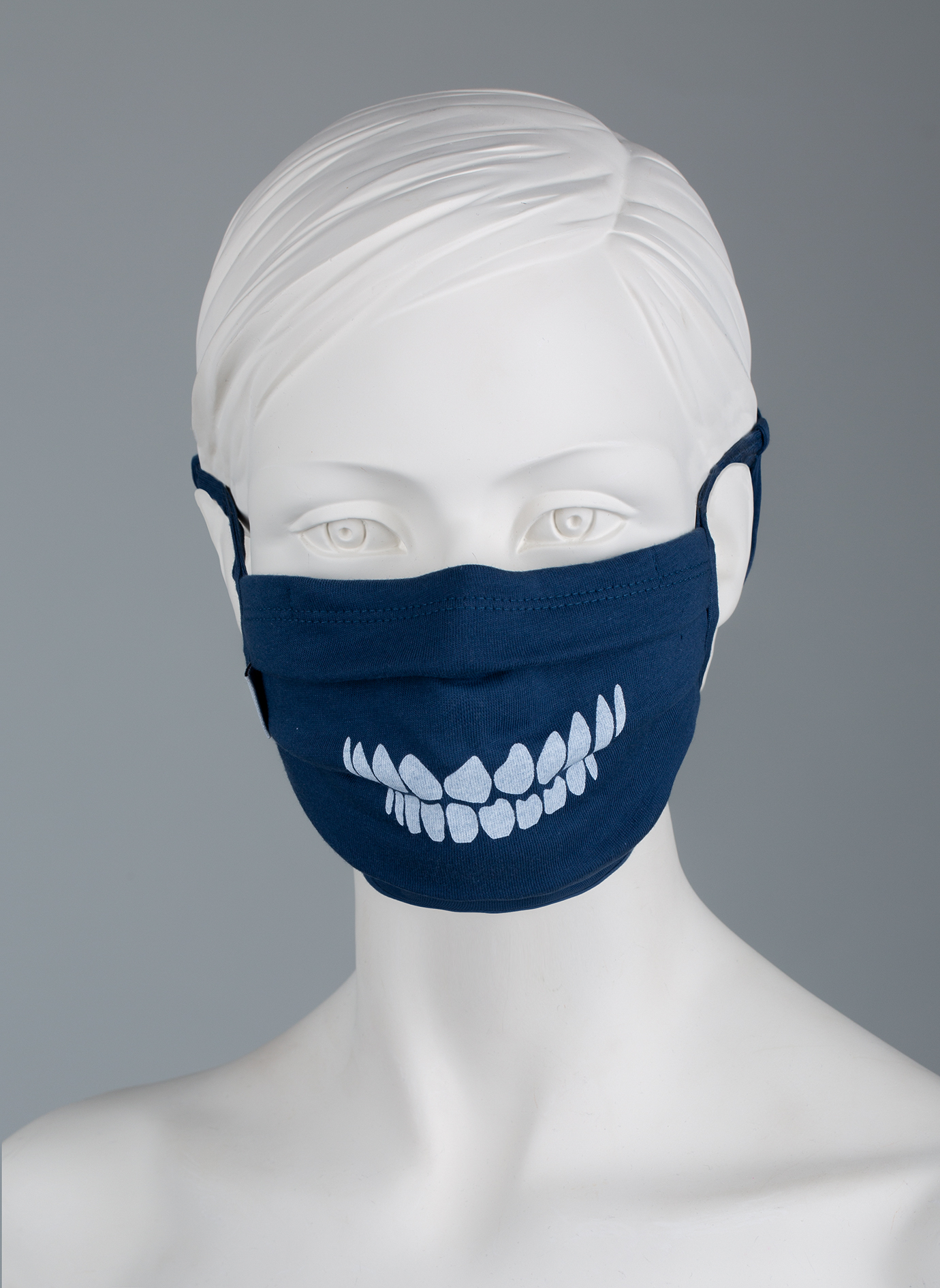 Wiederverwendbare Mund-Nasen-Maske Erwachsene Doppelpack Zähne Blau