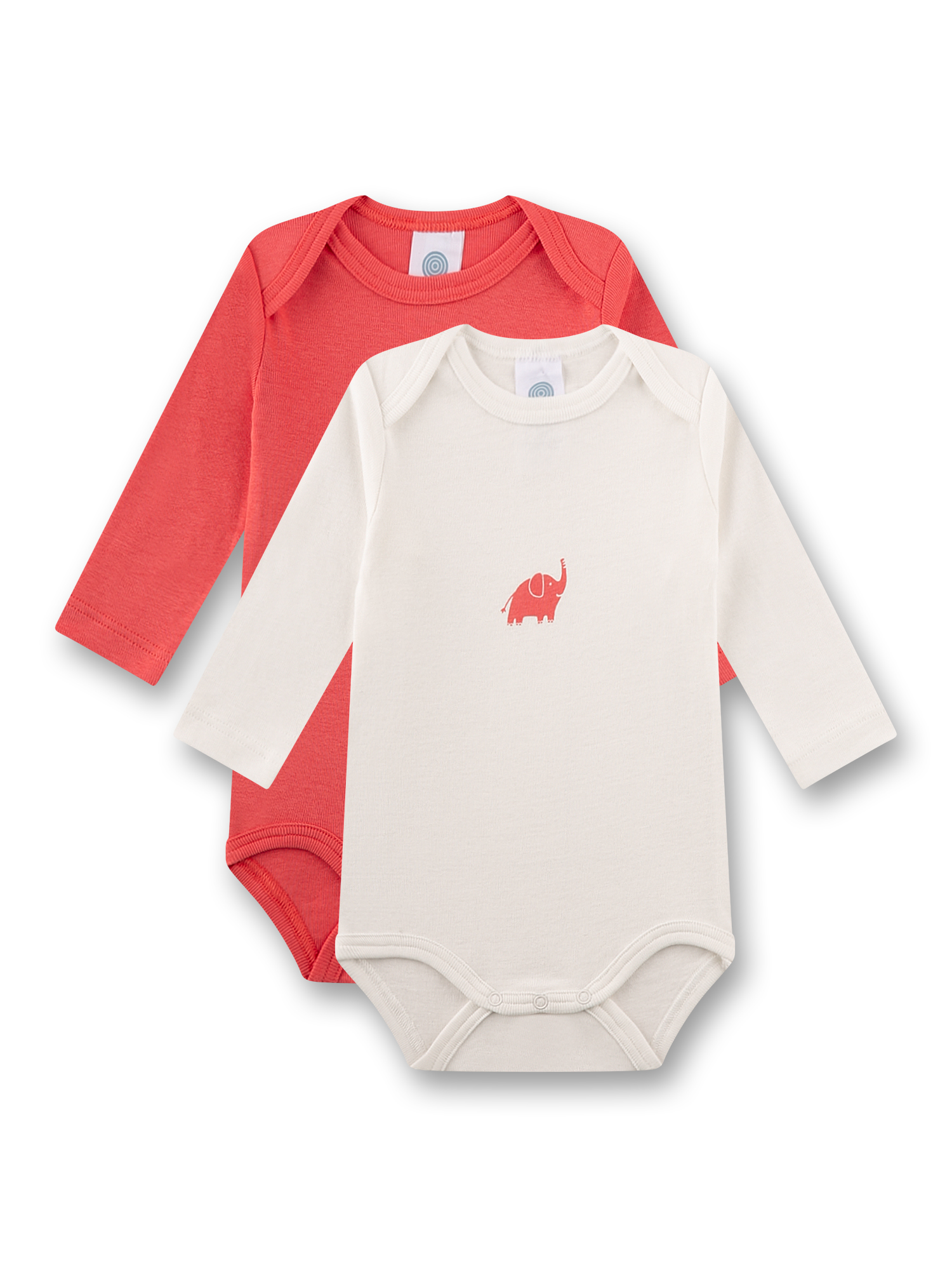 Baby-Body (Doppelpack) langarm rot & weiß Elefant