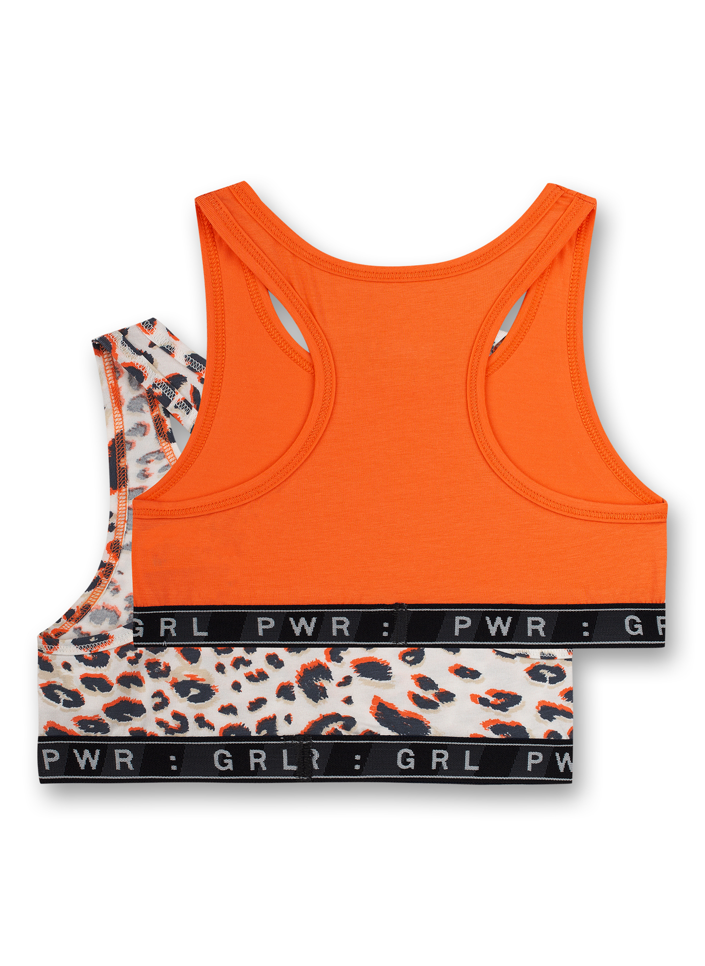 Mädchen-Bustier (Doppelpack) Leo-Allover und Orange Athleisure