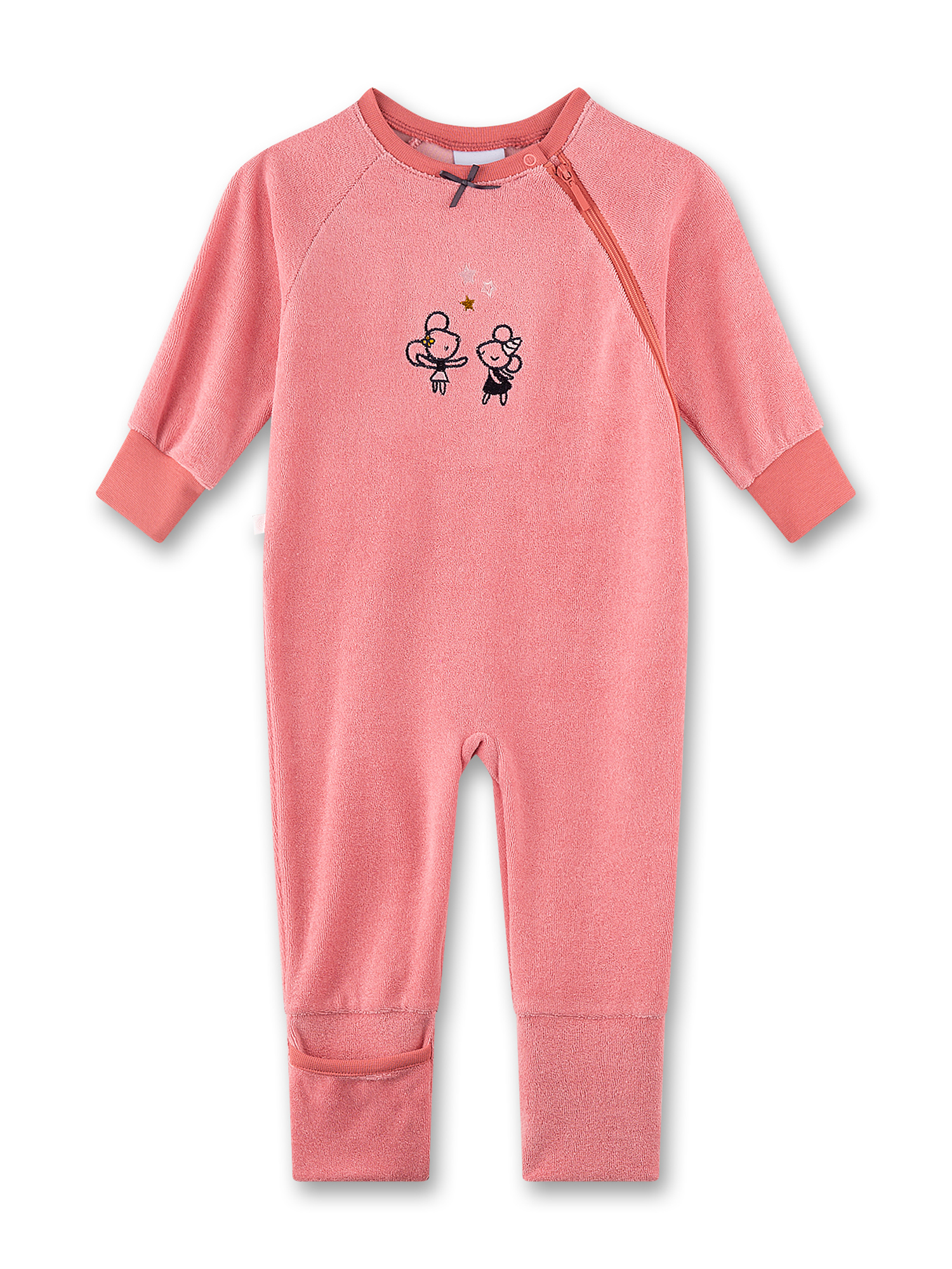 Overall pink, Footed jumpsuit, Long sleeves, Embroidery design, Soft fabric