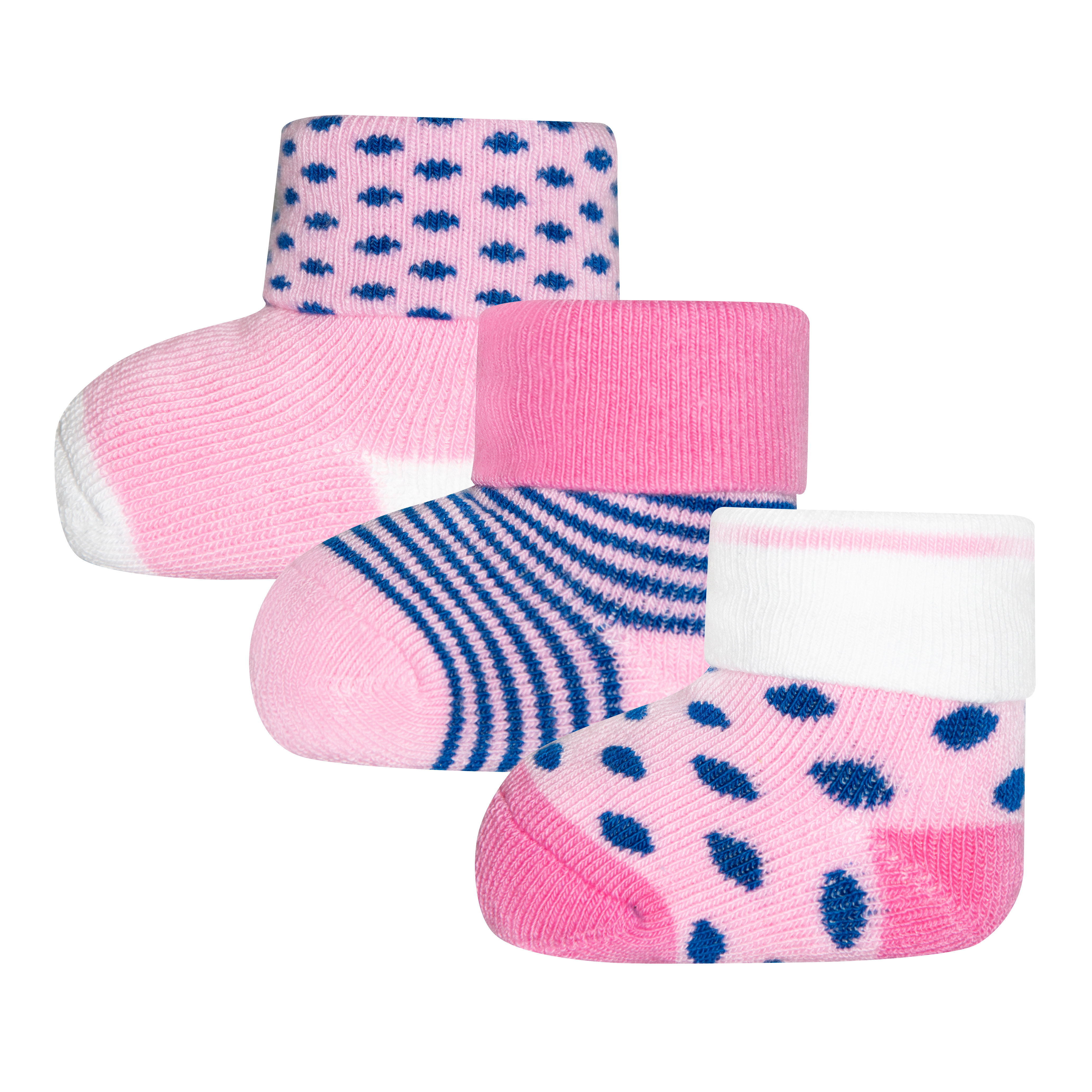Mädchen Erstlings-Socken (Dreierpack) Pink Ringel Punkte