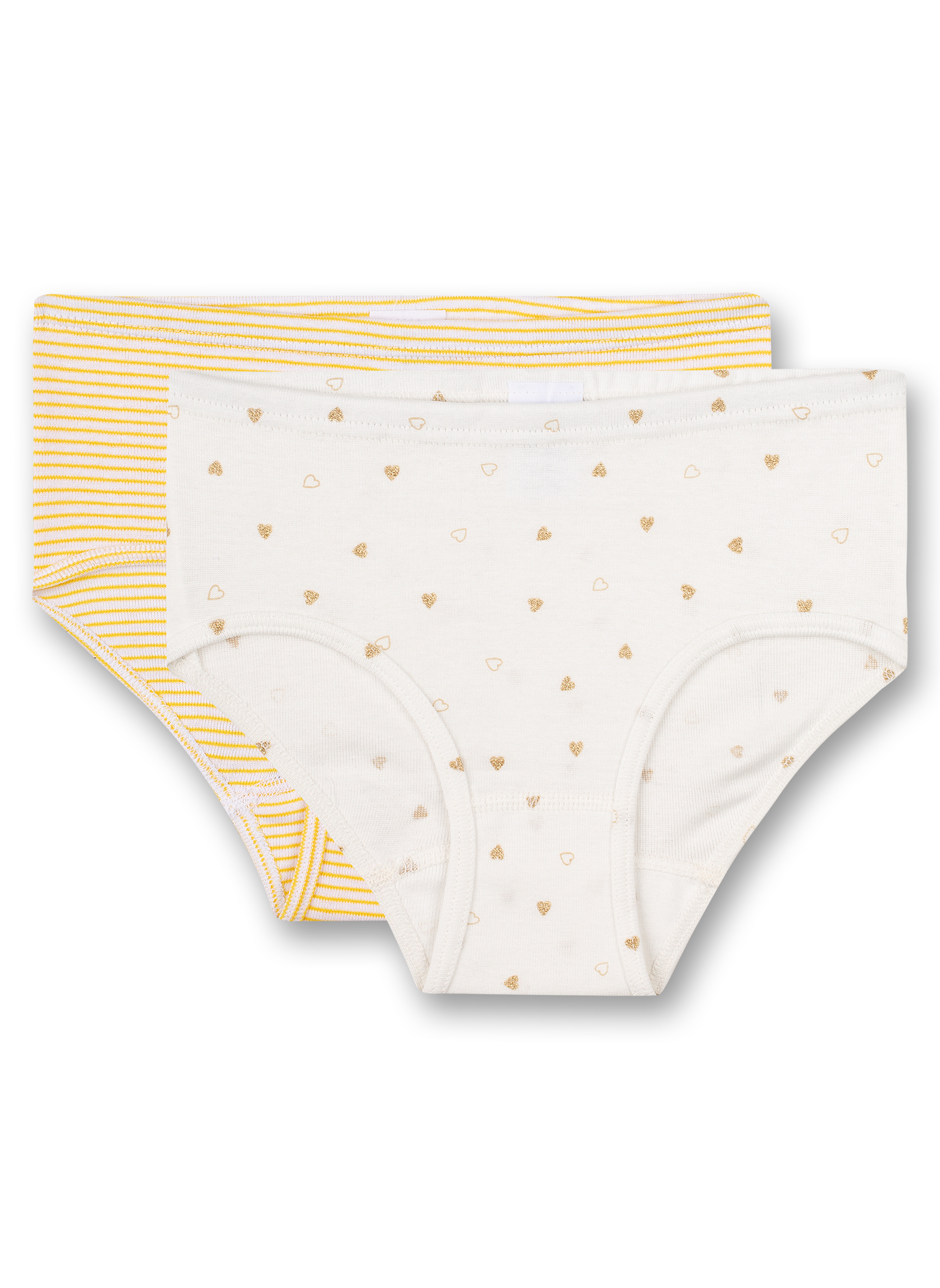 Mädchen-Hüfttslip (Doppelpack) Off-White und Gelb-geringelt