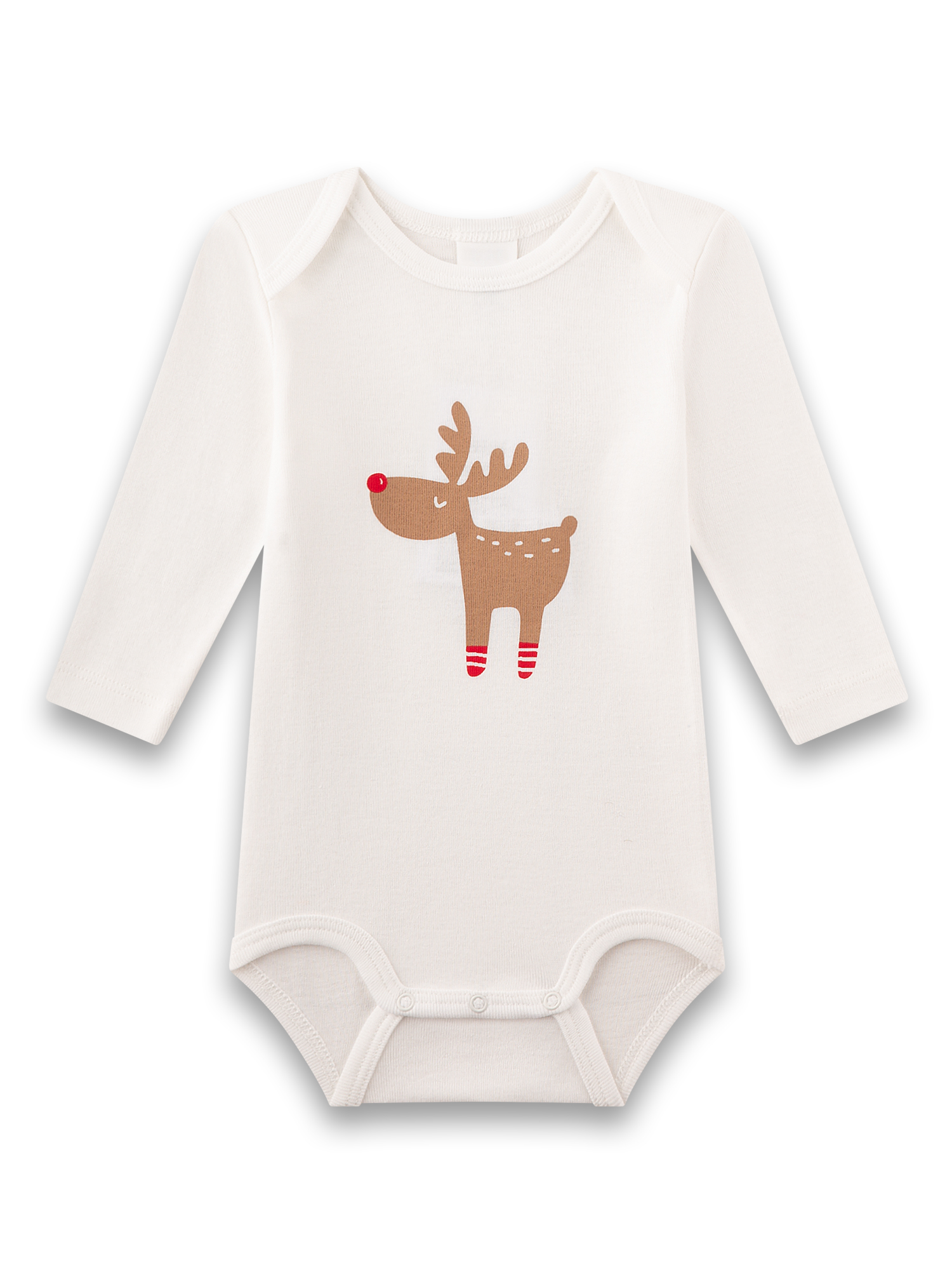 Babybody, Langarm, Cremeweiß, Rentiermotiv, Druckknöpfe